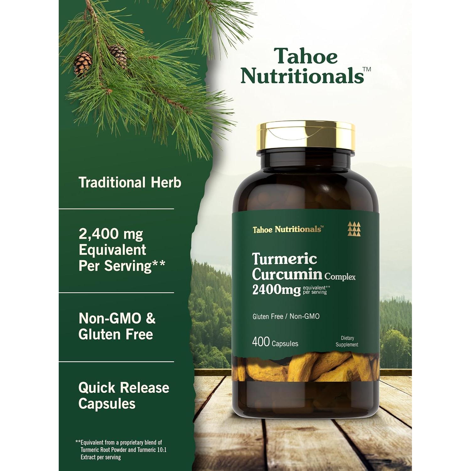 Suplemento de Cúrcuma Curcumina Tahoe Nutritionals 2400mg 400 Cápsulas