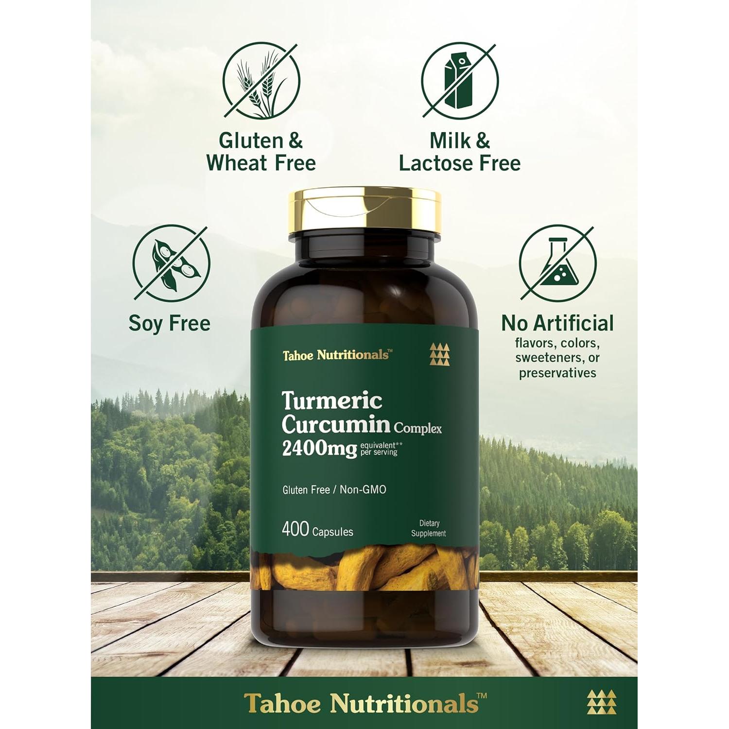 Suplemento de Cúrcuma Curcumina Tahoe Nutritionals 2400mg 400 Cápsulas