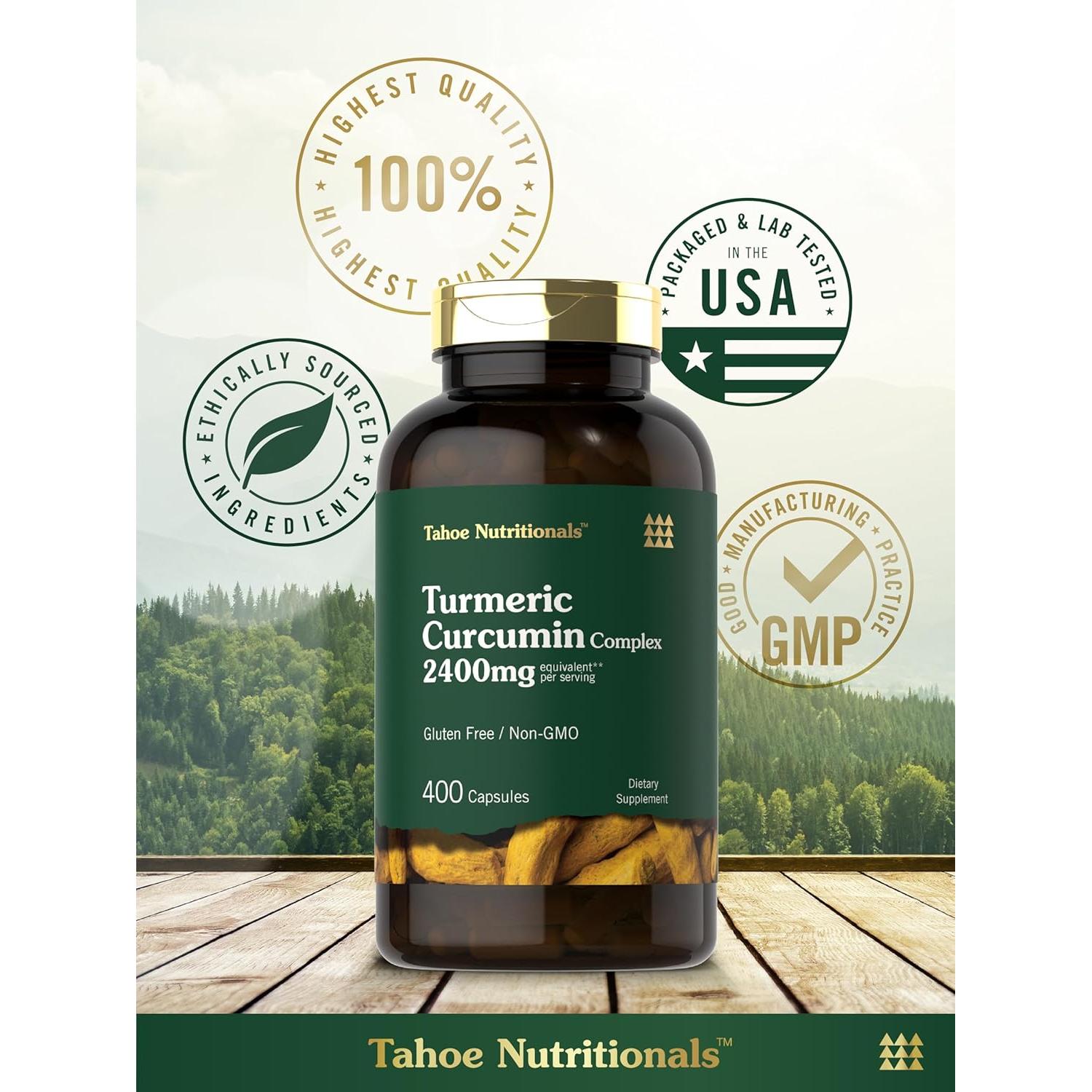 Suplemento de Cúrcuma Curcumina Tahoe Nutritionals 2400mg 400 Cápsulas