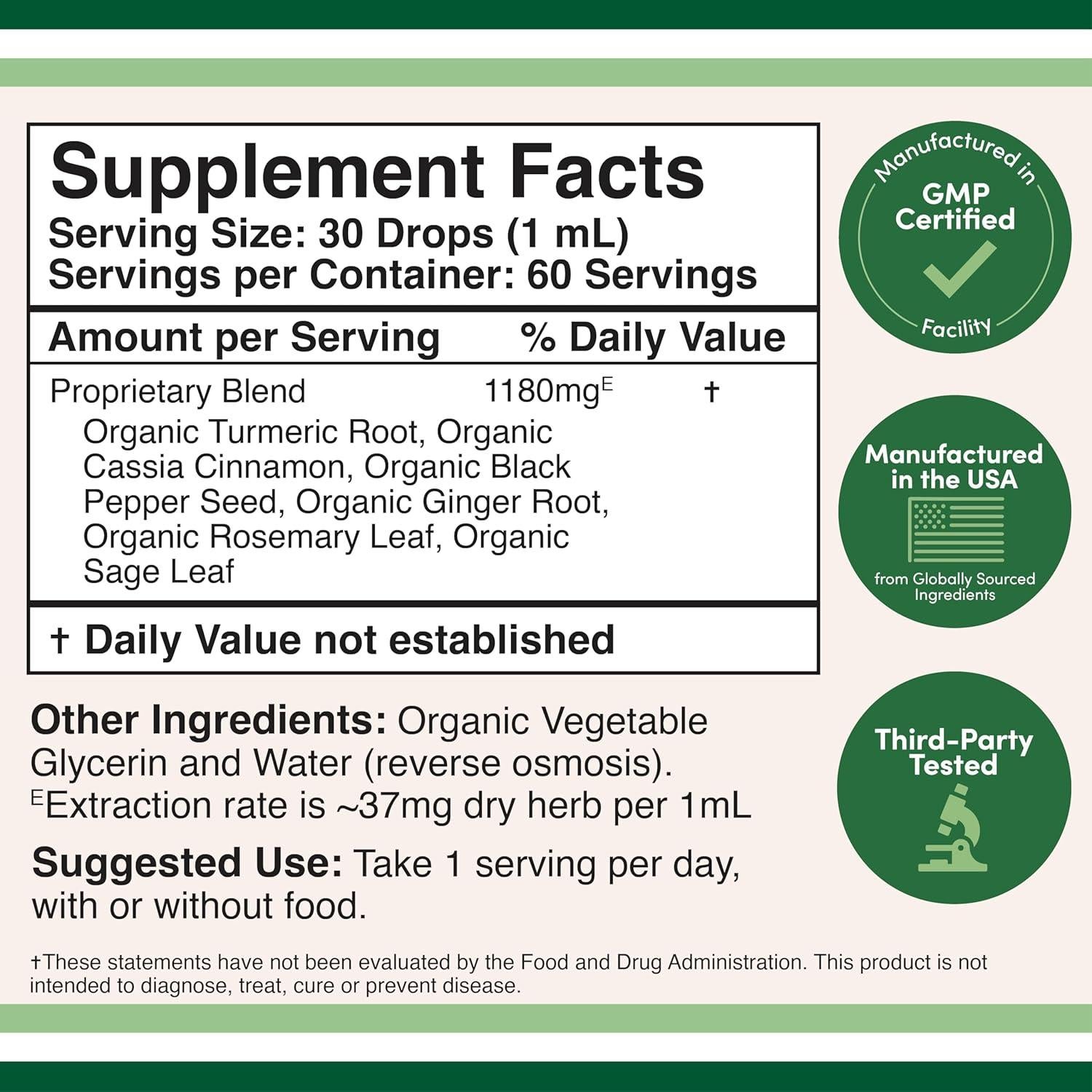 Gotas de Cúrcuma Orgánica Double Wood 60ml - Suplemento con Pimienta Negra