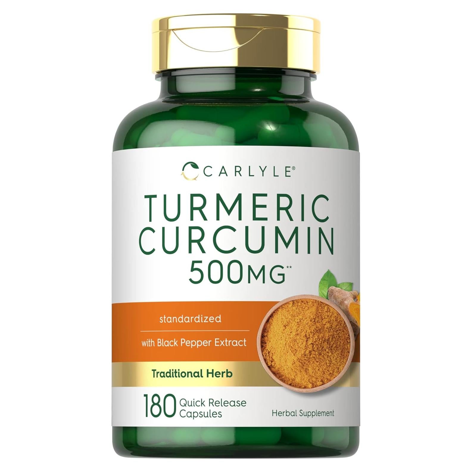 Suplemento de Cúrcuma Curcumina Carlyle 500 mg 180 Cápsulas