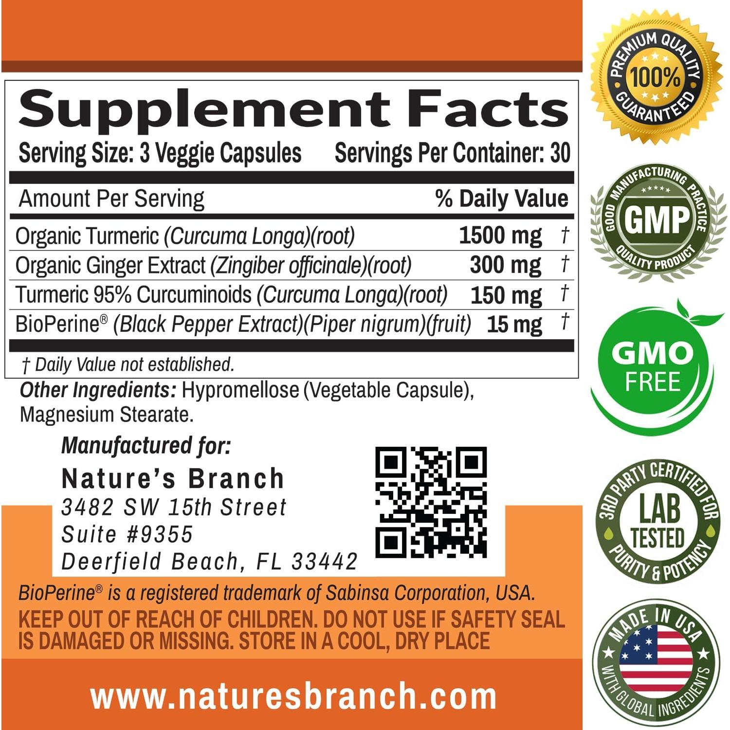 Suplemento de Cúrcuma y Jengibre Nature's Branch 90 Cápsulas