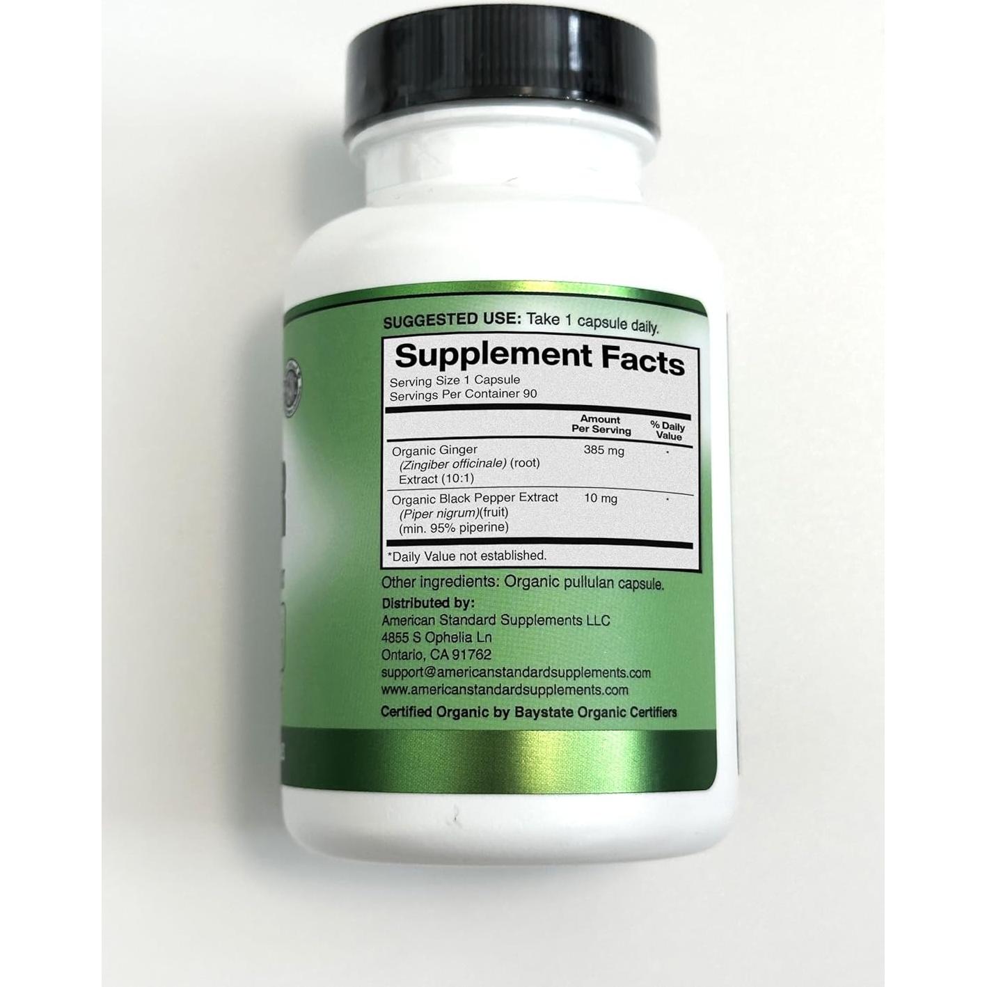 Extracto de Jengibre Orgánico American Standard 90 Cápsulas Vegano