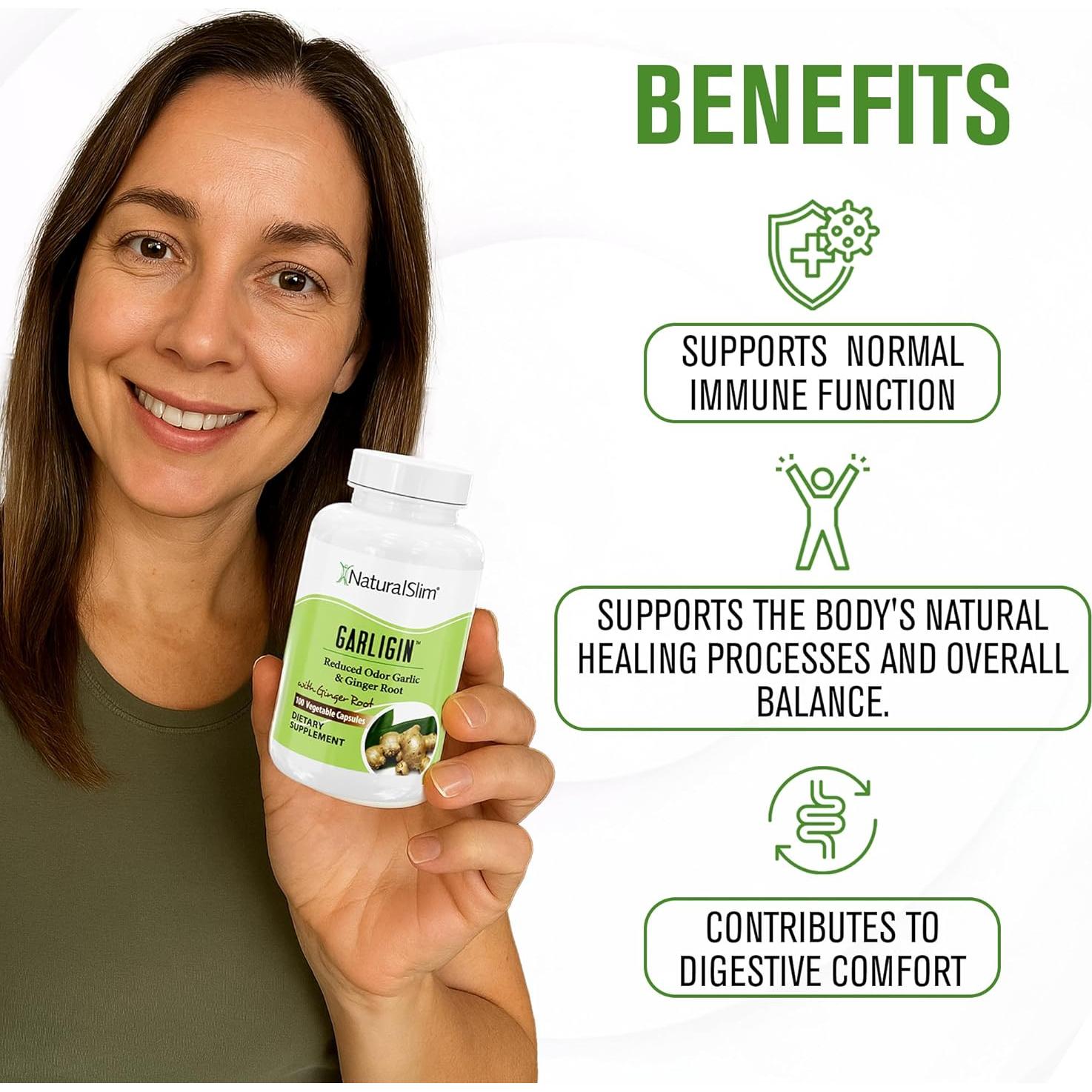 Suplemento de Ajo Sin Olor NaturalSlim Garligin con Jengibre - 100 Cápsulas