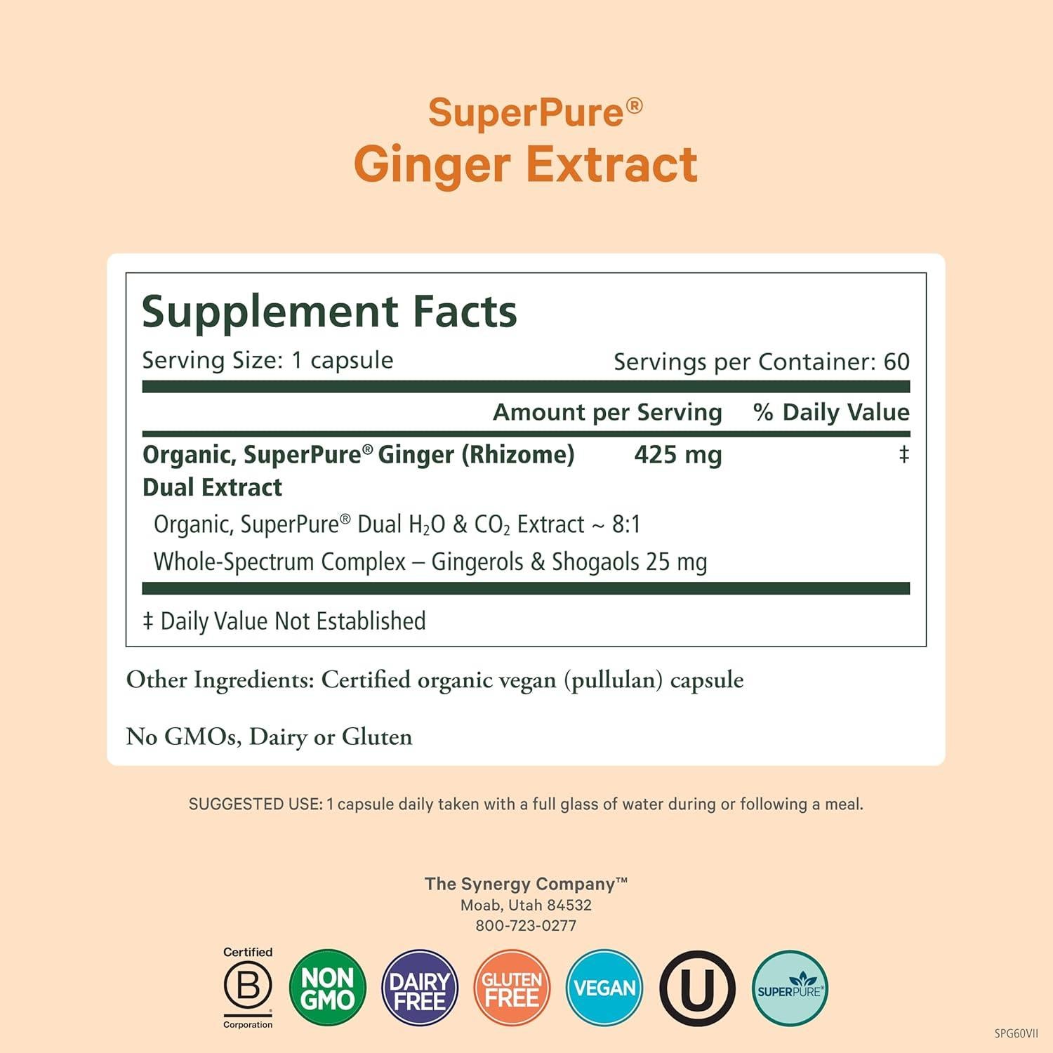 Suplemento Digestivo de Jengibre Orgánico SuperPure 60 Cápsulas