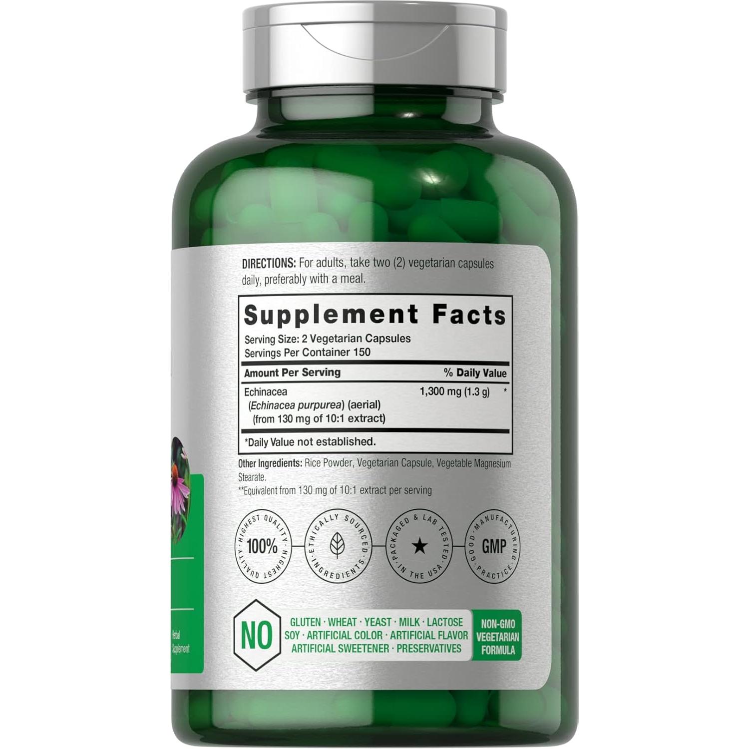 Cápsulas de Echinacea Horbaach 1300mg - 300 Unidades Veganas