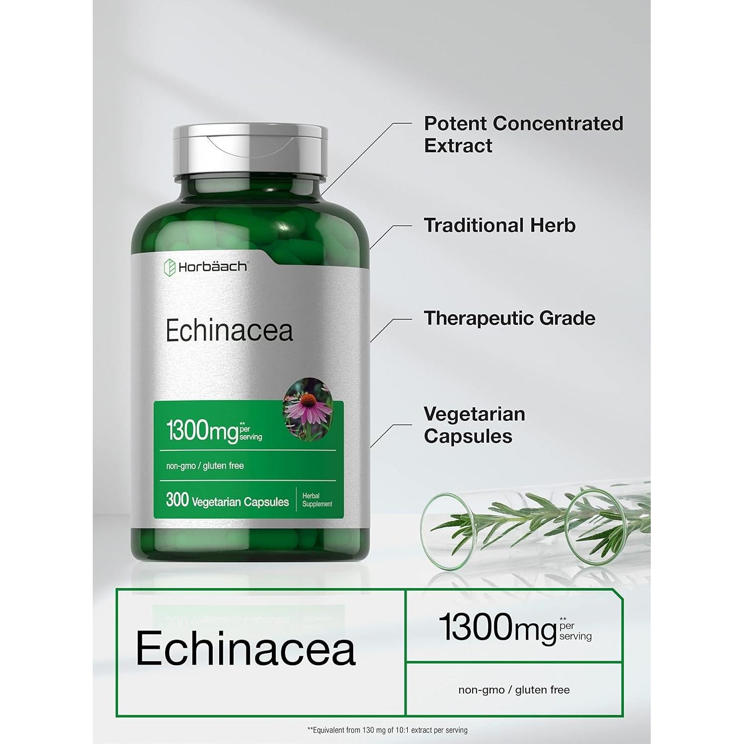 Cápsulas de Echinacea Horbaach 1300mg - 300 Unidades Veganas