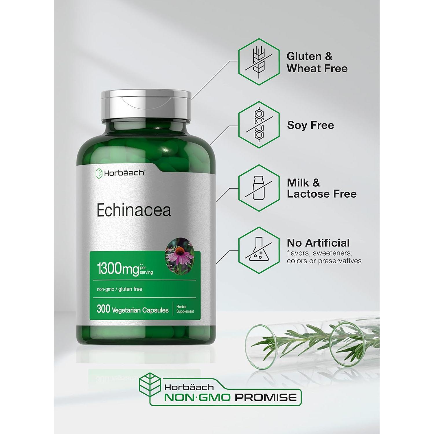Cápsulas de Echinacea Horbaach 1300mg - 300 Unidades Veganas