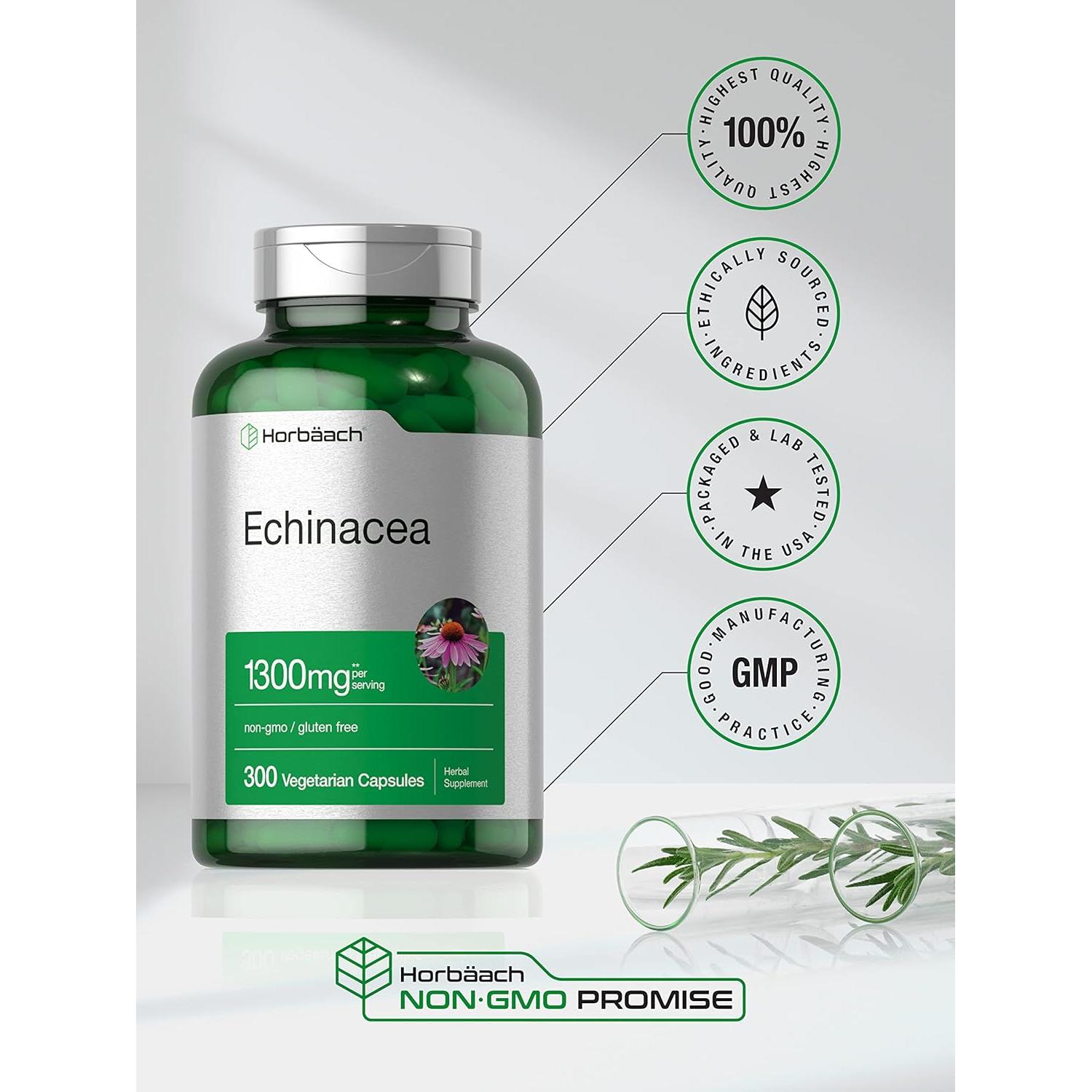 Cápsulas de Echinacea Horbaach 1300mg - 300 Unidades Veganas