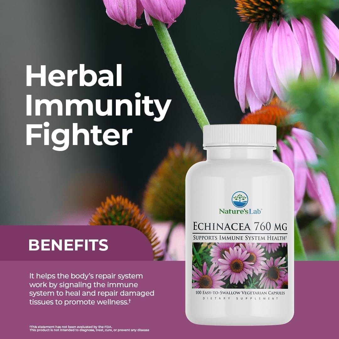 Suplemento Inmunológico Nature's Lab Equinácea 760mg - 100 Cápsulas
