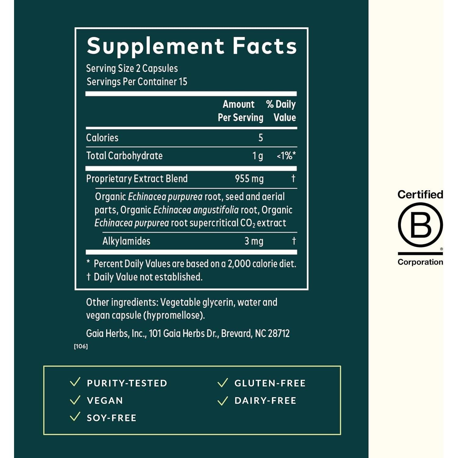 Suplemento Inmunológico Gaia Herbs Echinacea Supreme 60 Cápsulas