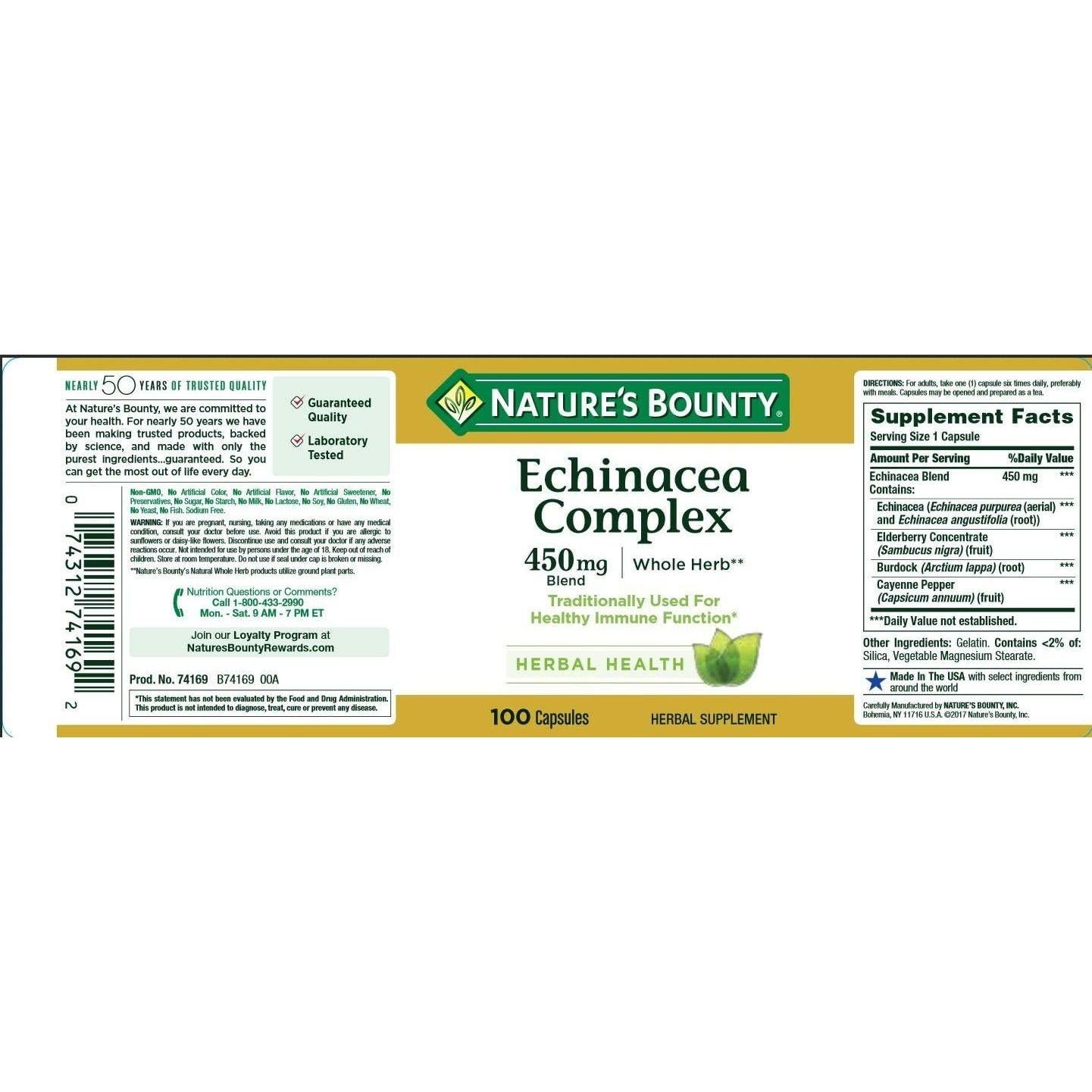 Suplemento Herbal Equinácea Nature's Bounty 450 mg 100 Cápsulas