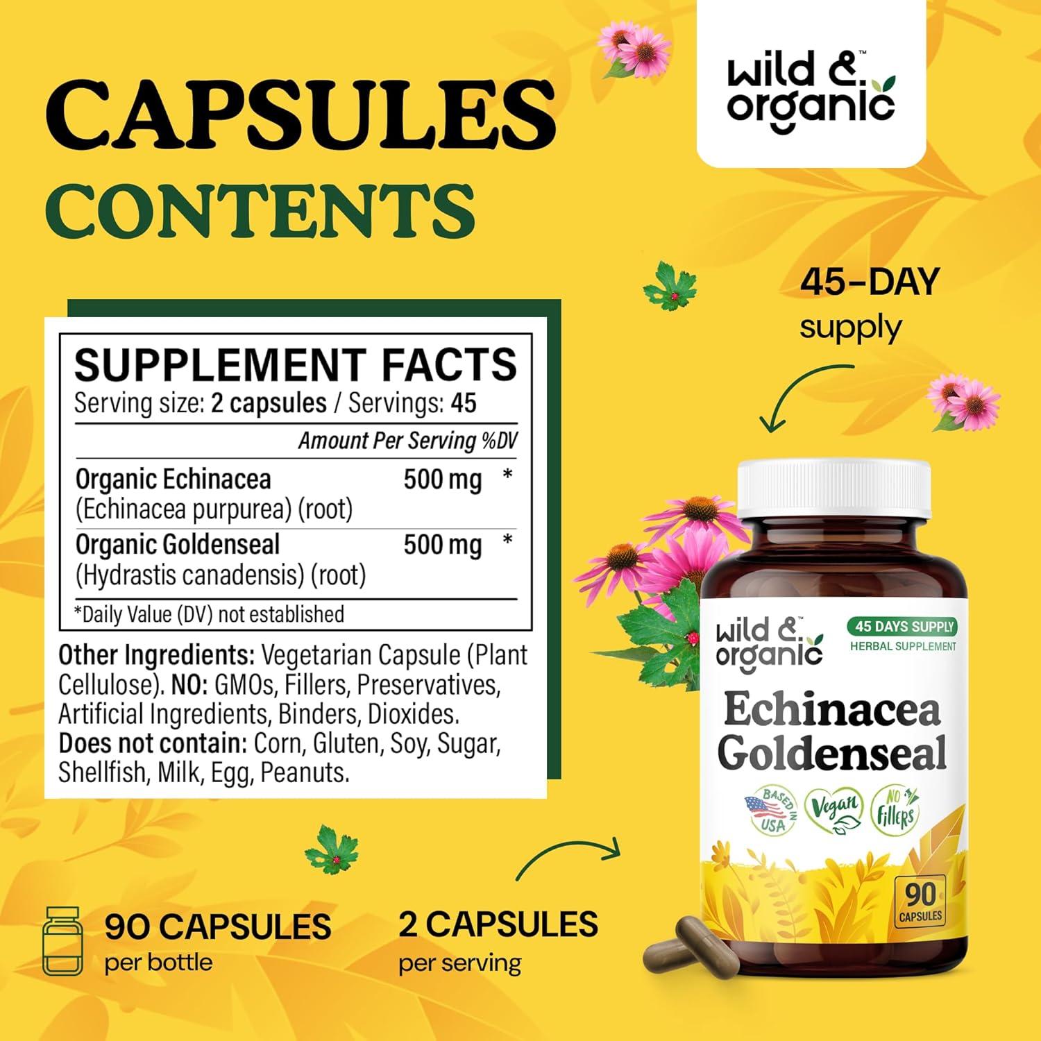 Cápsulas de Echinacea y Goldenseal Orgánico 90 Unidades - Soporte Inmunológico