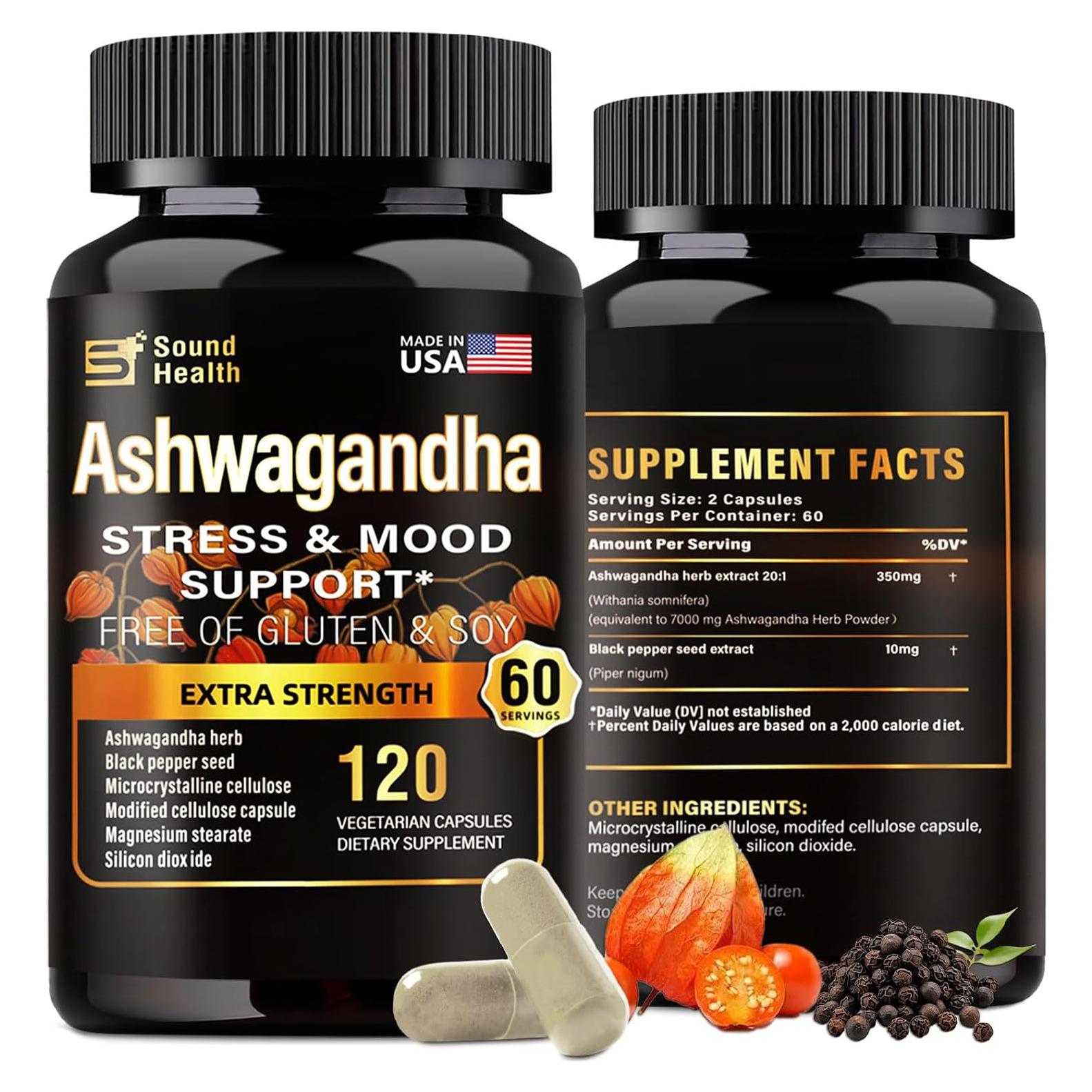 Cápsulas de Ashwagandha Orgánica SoundHealth 7000mg 120 Unidades