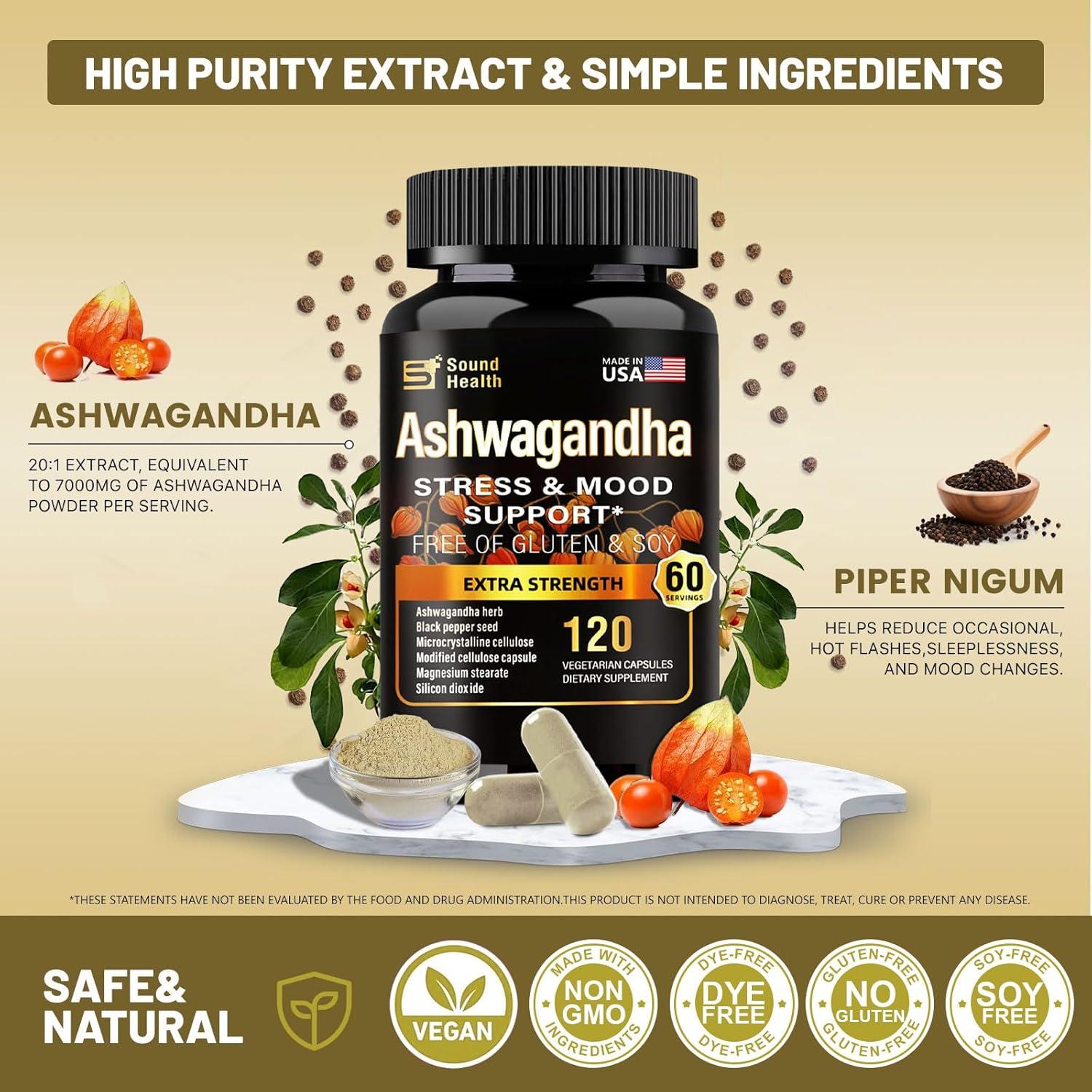 Cápsulas de Ashwagandha Orgánica SoundHealth 7000mg 120 Unidades