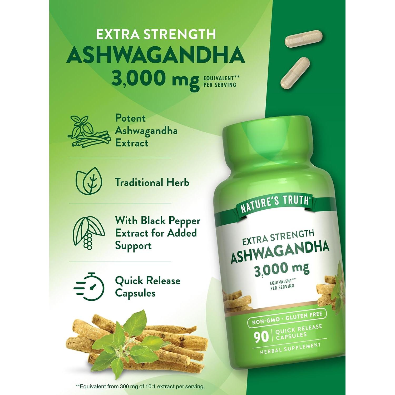 Cápsulas de Ashwagandha Verdad de la Naturaleza 3000mg 90 Unidades