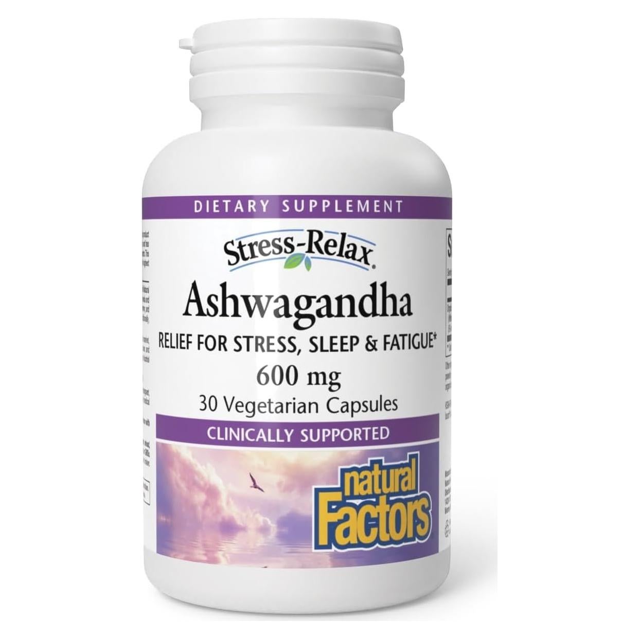 Stress-Relax KSM-66 Ashwagandha 600 mg Natural Factors 30 Cápsulas