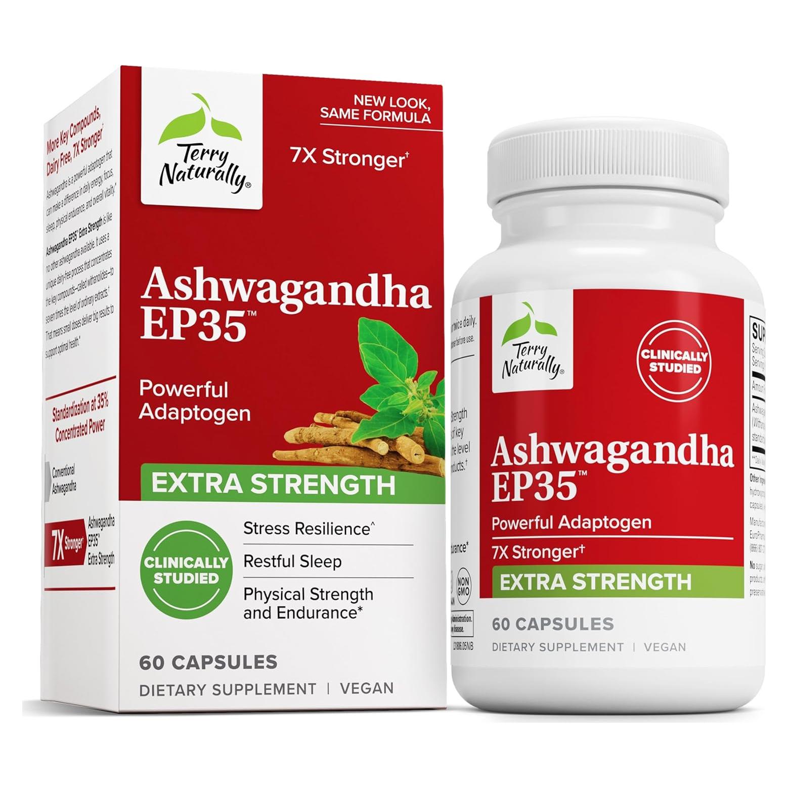 Suplemento Herbal Terry Naturally Ashwagandha EP35 - 60 Cápsulas