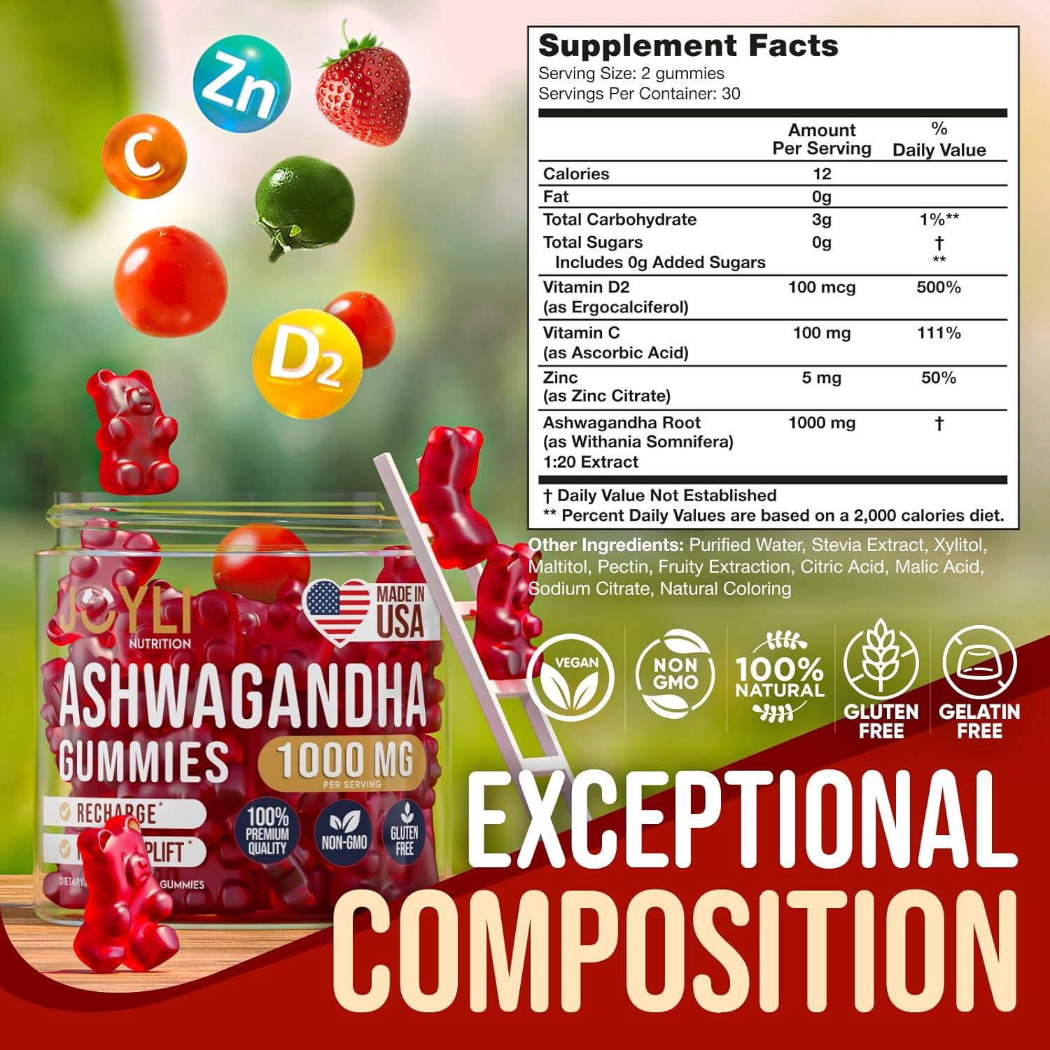Gomitas de Ashwagandha JOYLI 60 Masticables Veganos Sin Azúcar