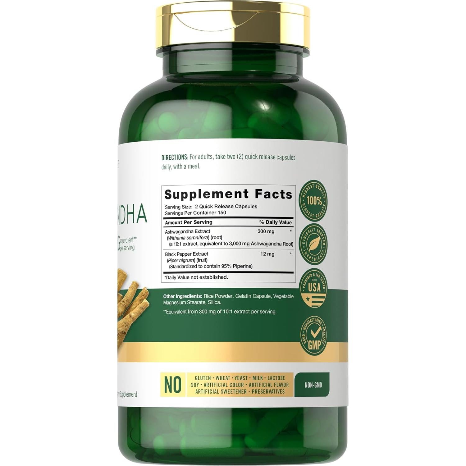 Suplemento de Ashwagandha Carlyle 3000mg 300 Cápsulas Sin OGM