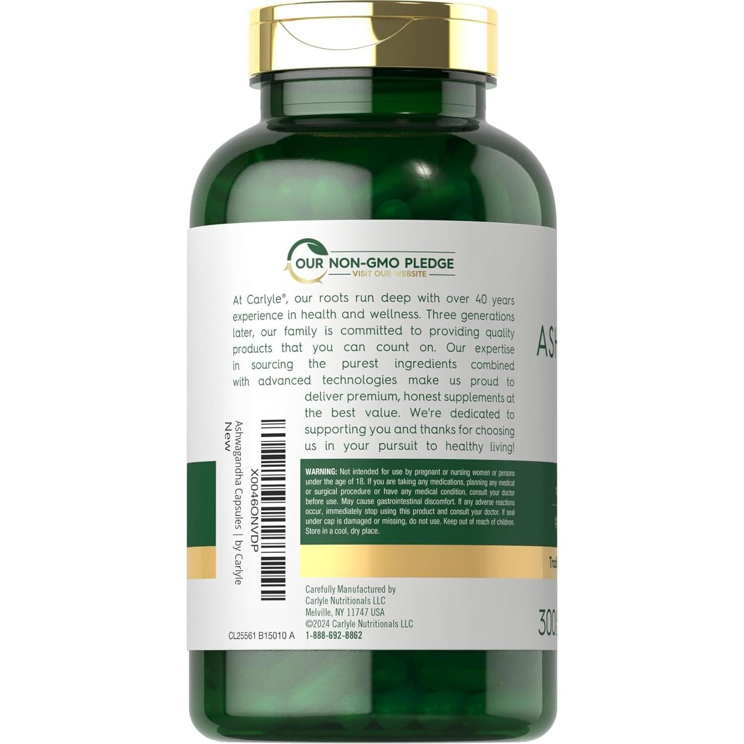 Suplemento de Ashwagandha Carlyle 3000mg 300 Cápsulas Sin OGM