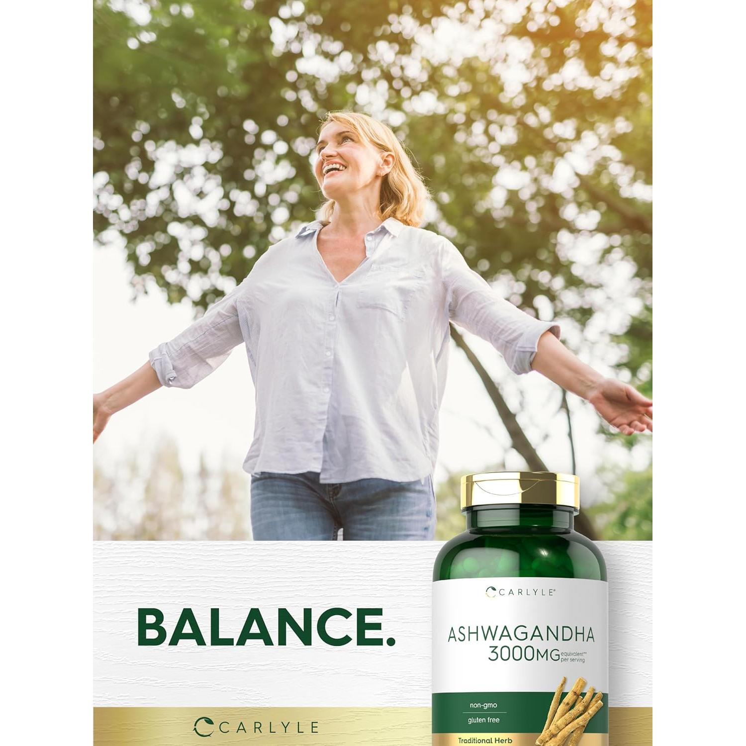 Suplemento de Ashwagandha Carlyle 3000mg 300 Cápsulas Sin OGM