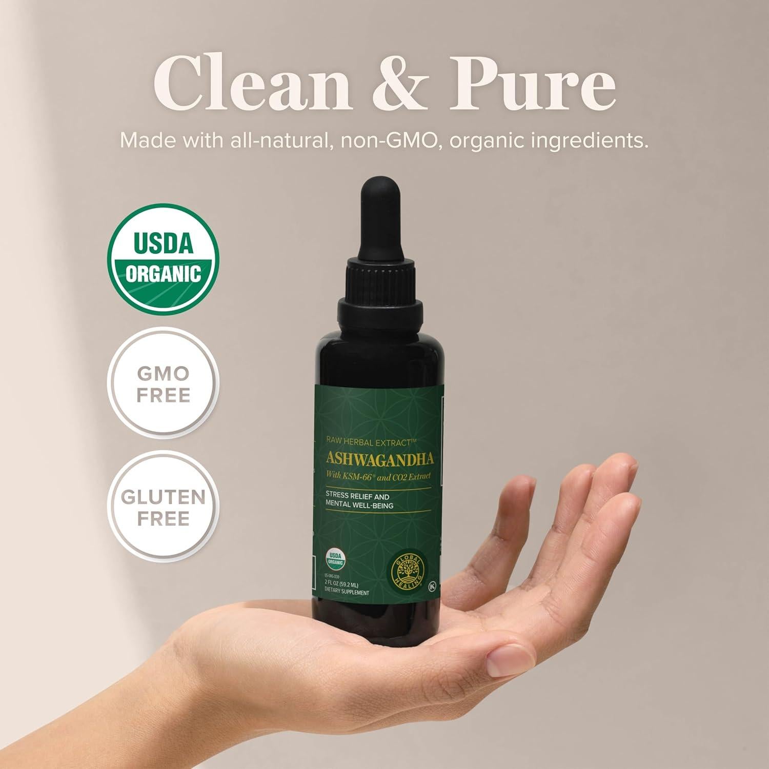 Gotas de Ashwagandha Orgánico KSM-66 Centro de Sanación 59.15 ml