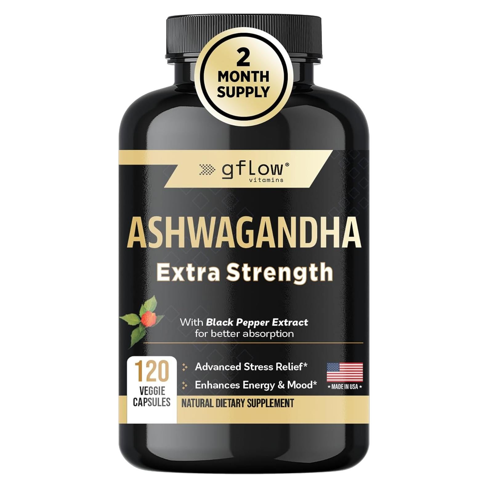 Suplemento de Ashwagandha Gflow 300 mg - 60 Cápsulas Veganas