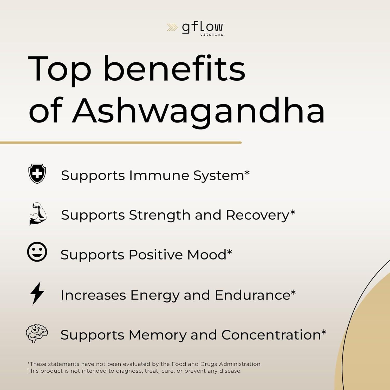Suplemento de Ashwagandha Gflow 300 mg - 60 Cápsulas Veganas