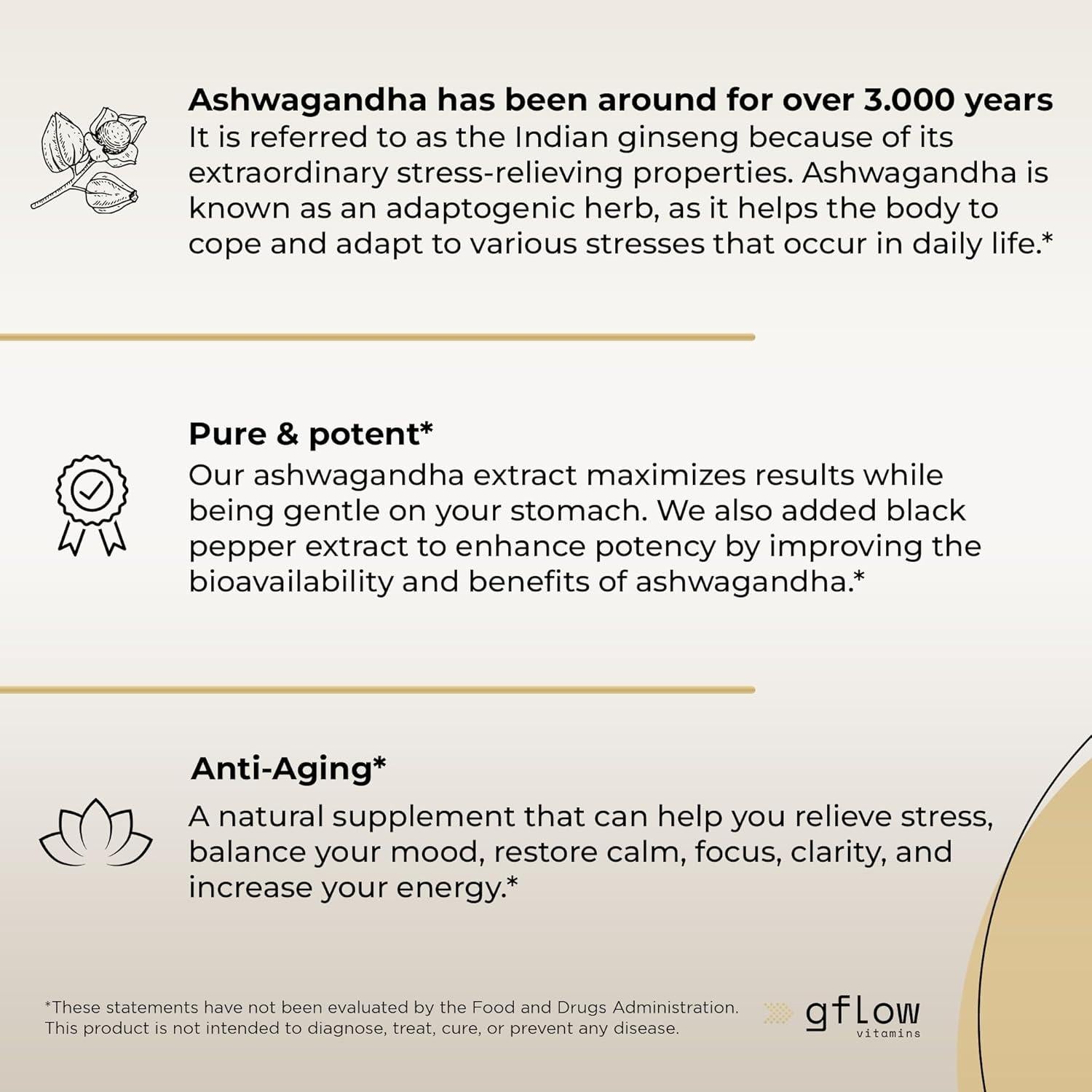 Suplemento de Ashwagandha Gflow 300 mg - 60 Cápsulas Veganas