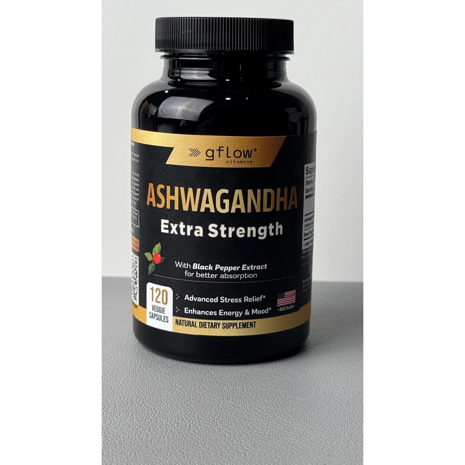 Suplemento de Ashwagandha Gflow 300 mg - 60 Cápsulas Veganas