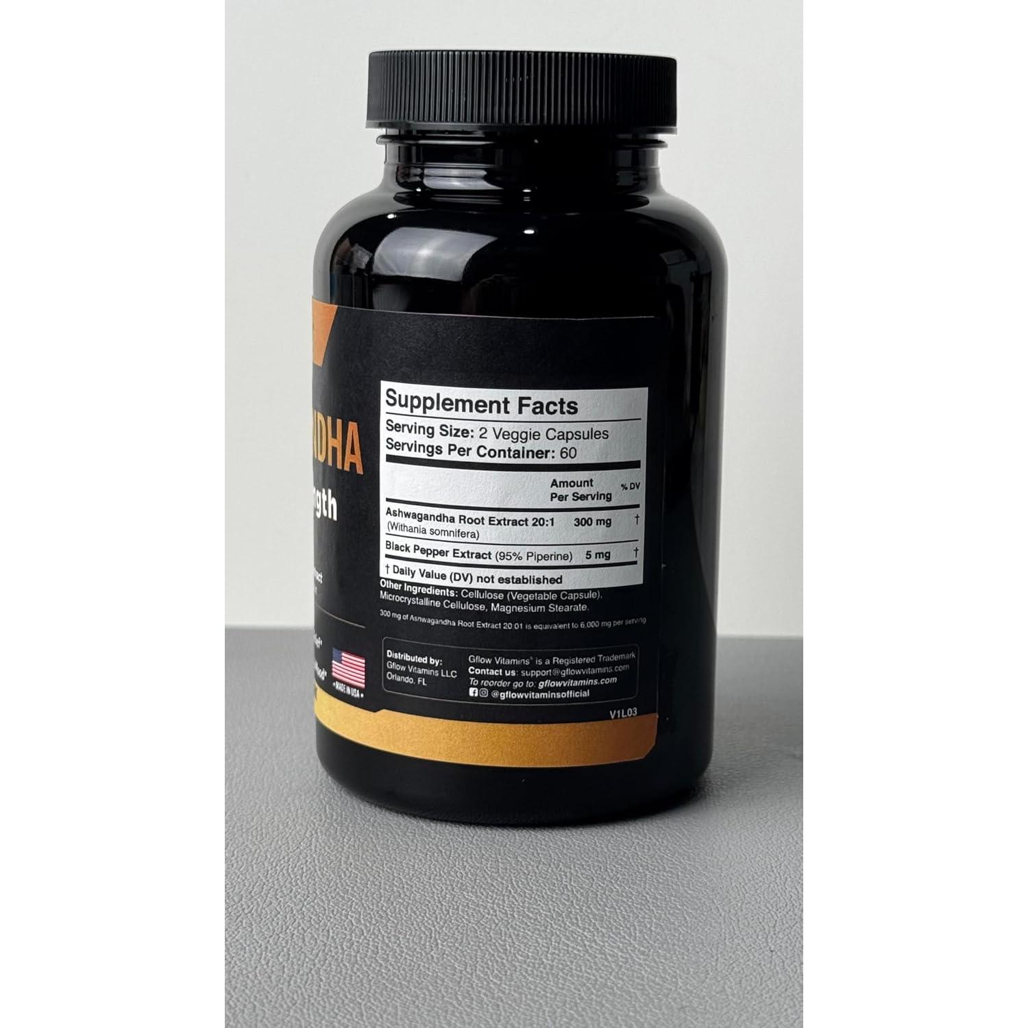 Suplemento de Ashwagandha Gflow 300 mg - 60 Cápsulas Veganas