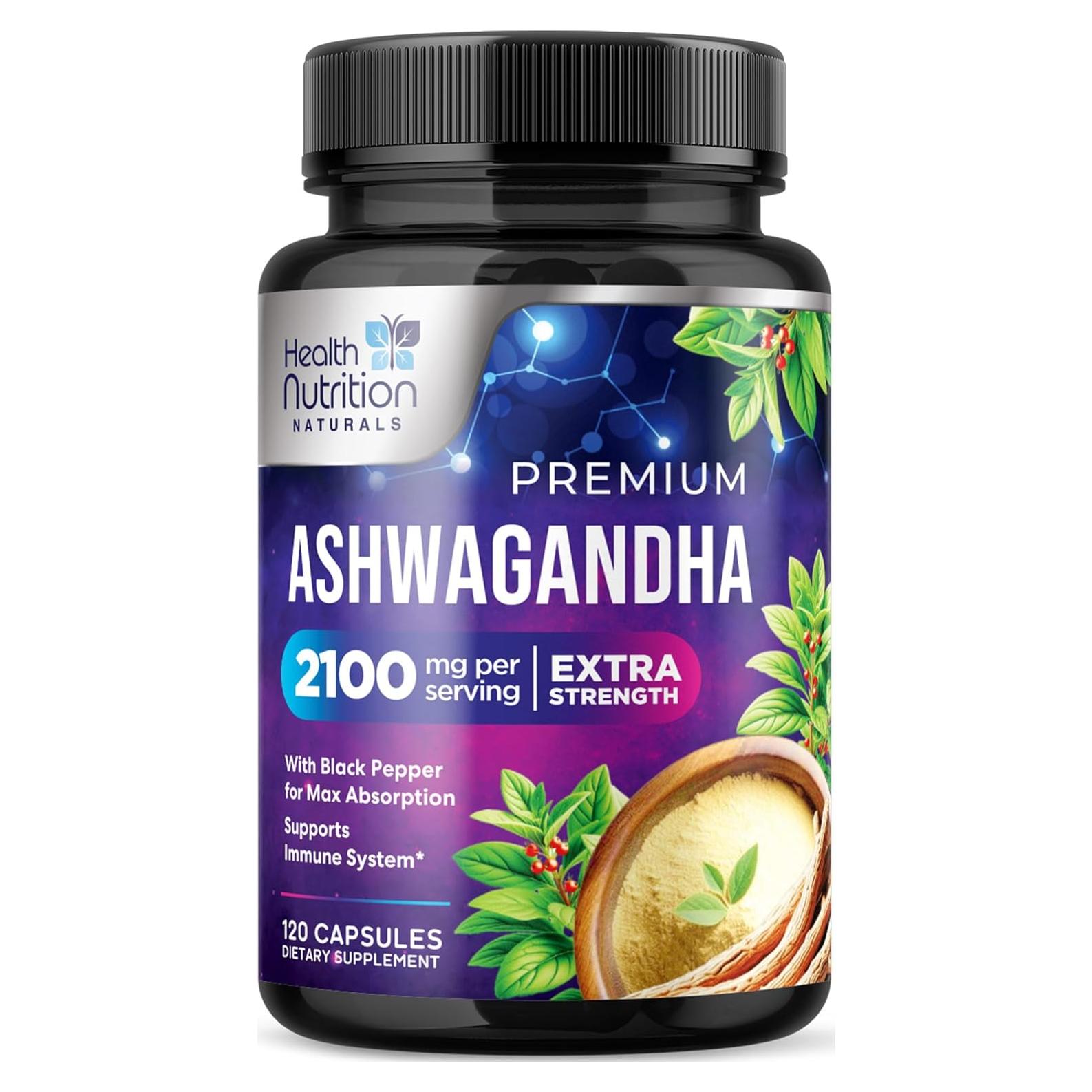 Suplemento de Ashwagandha 2100mg Health Nutrition Naturals - 120 Cápsulas Vegetarianas