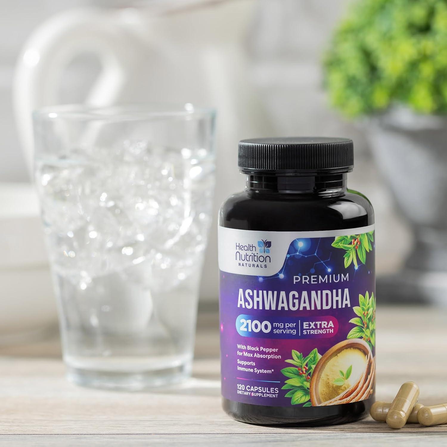 Suplemento de Ashwagandha 2100mg Health Nutrition Naturals - 120 Cápsulas Vegetarianas