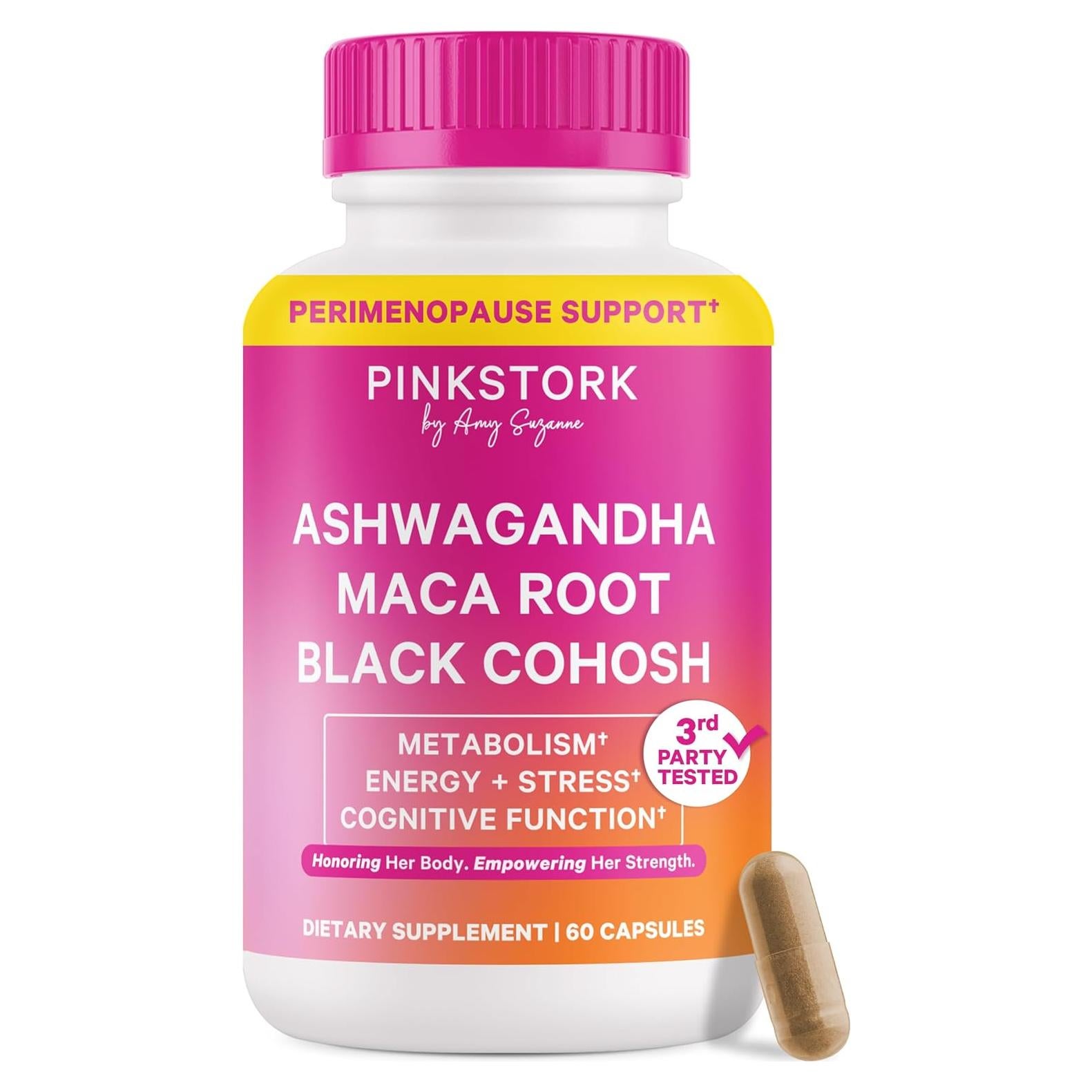 Suplemento Hormonal Pink Stork 60 Cápsulas Veganas - Ashwagandha, Maca, Cohosh Negro