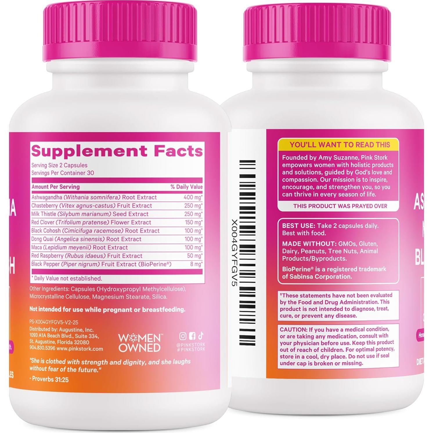 Suplemento Hormonal Pink Stork 60 Cápsulas Veganas - Ashwagandha, Maca, Cohosh Negro