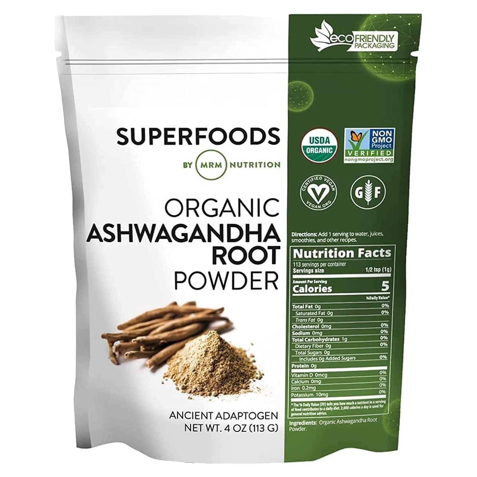 Polvo de raíz de Ashwagandha orgánico MRM 113g adaptógeno
