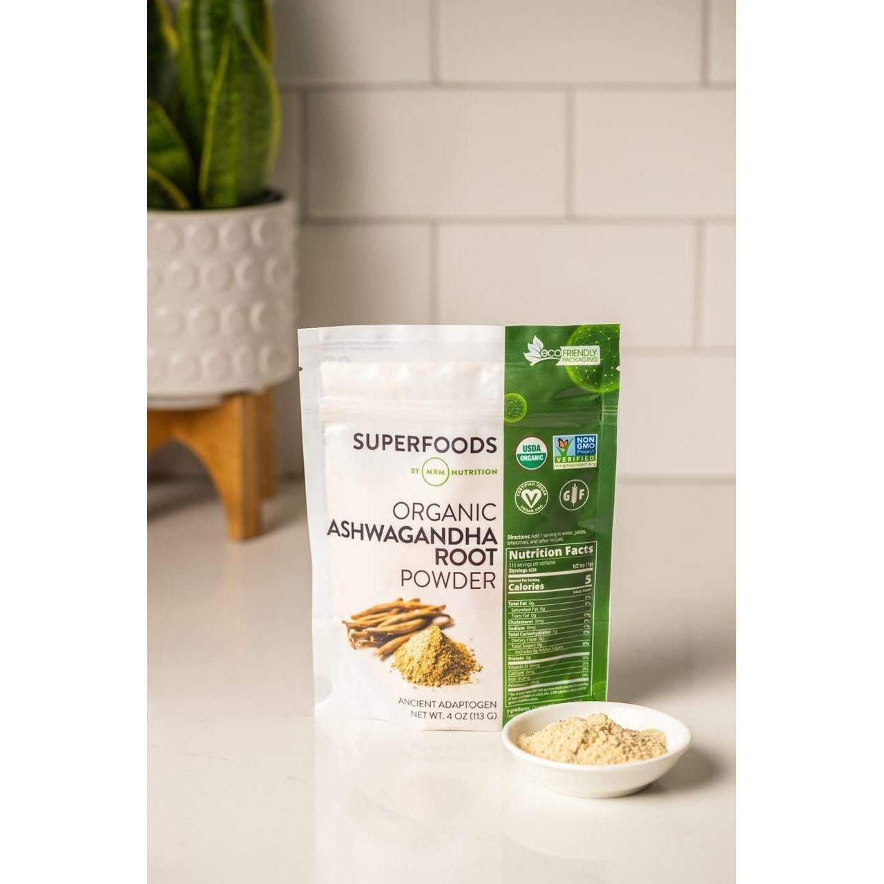 Polvo de raíz de Ashwagandha orgánico MRM 113g adaptógeno