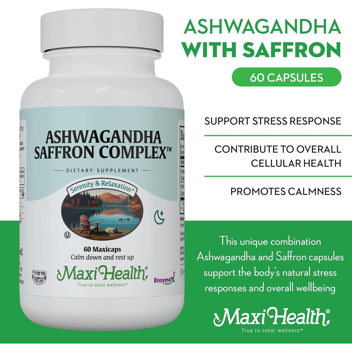 Complejo de Ashwagandha y Azafrán Maxi Health 600mg 60 Cápsulas