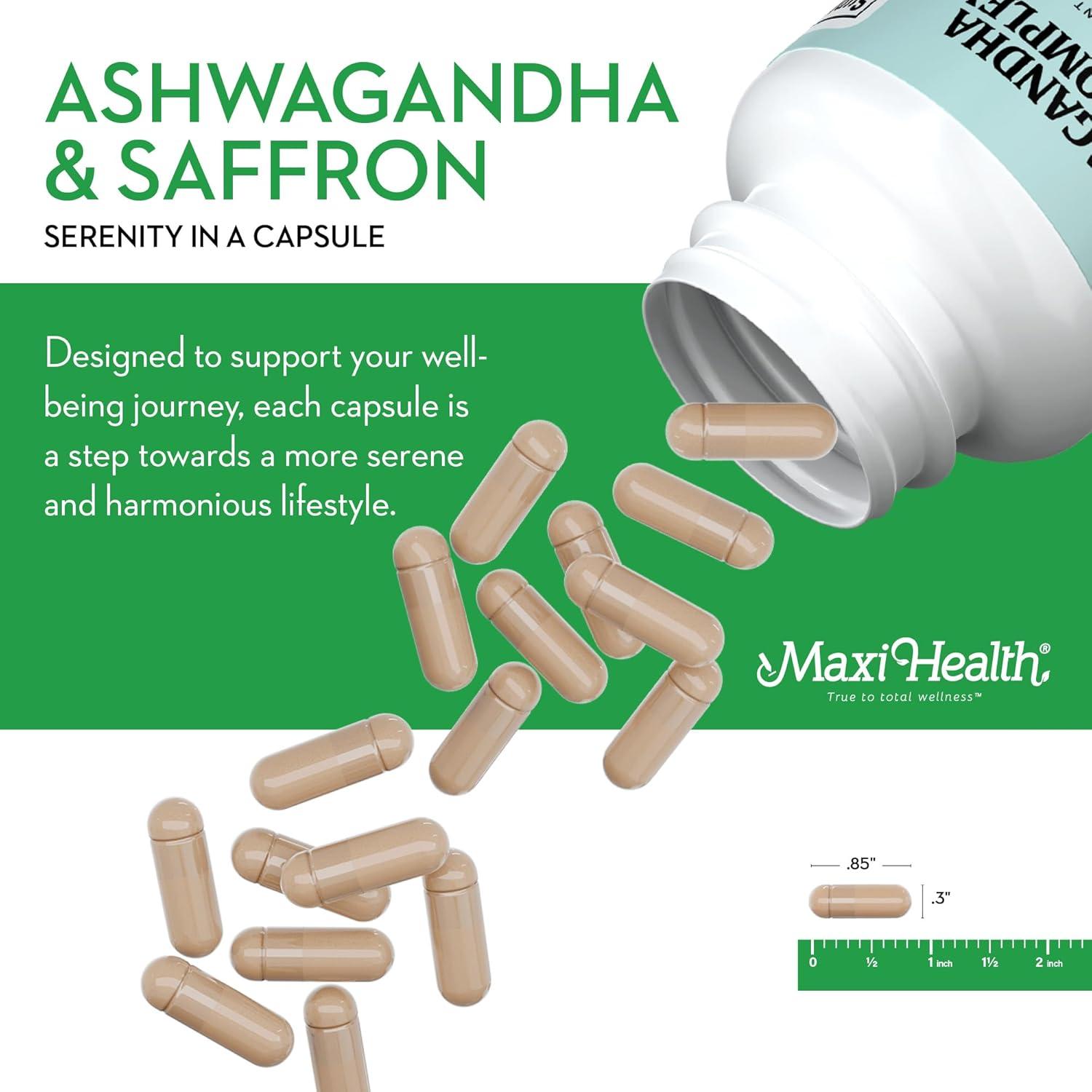 Complejo de Ashwagandha y Azafrán Maxi Health 600mg 60 Cápsulas