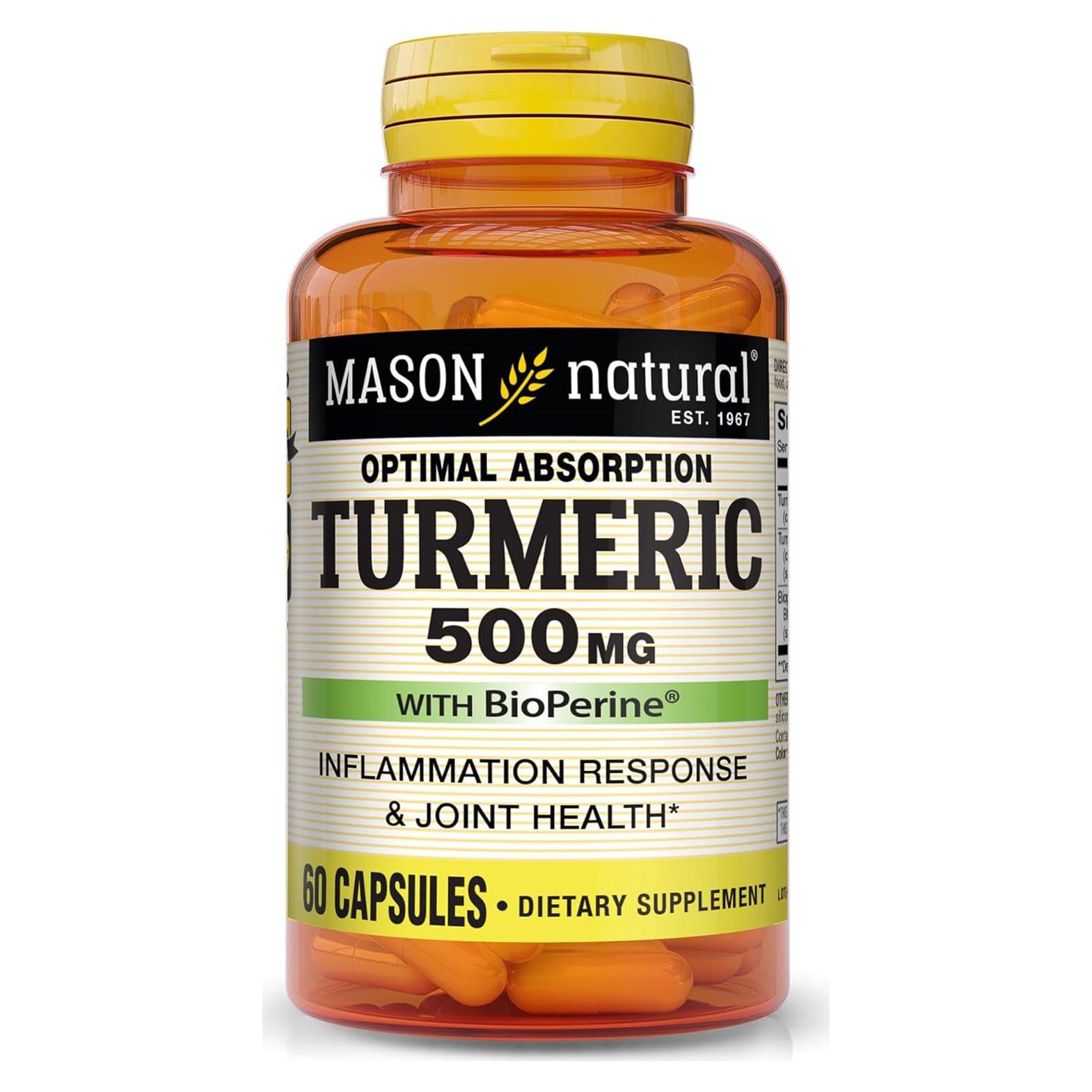 Cápsulas de Cúrcuma Mason Natural 500 mg con BioPerine - 60 Unidades