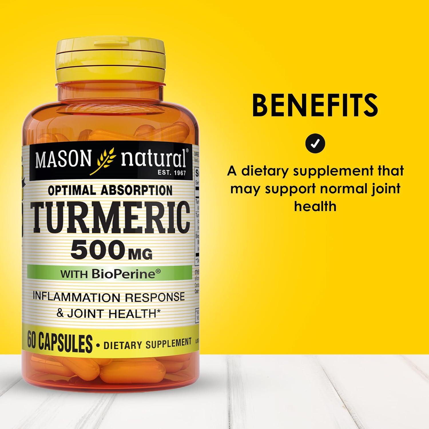 Cápsulas de Cúrcuma Mason Natural 500 mg con BioPerine - 60 Unidades