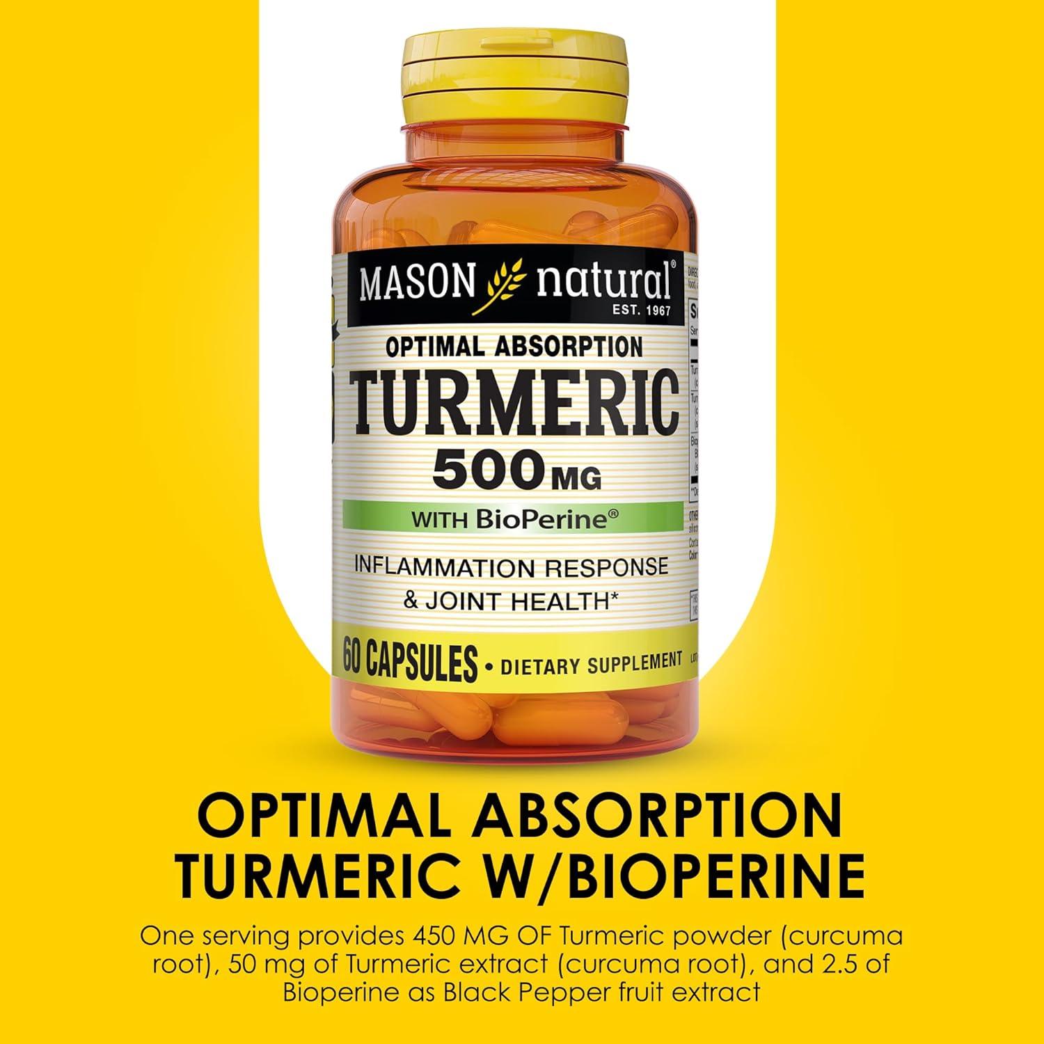 Cápsulas de Cúrcuma Mason Natural 500 mg con BioPerine - 60 Unidades