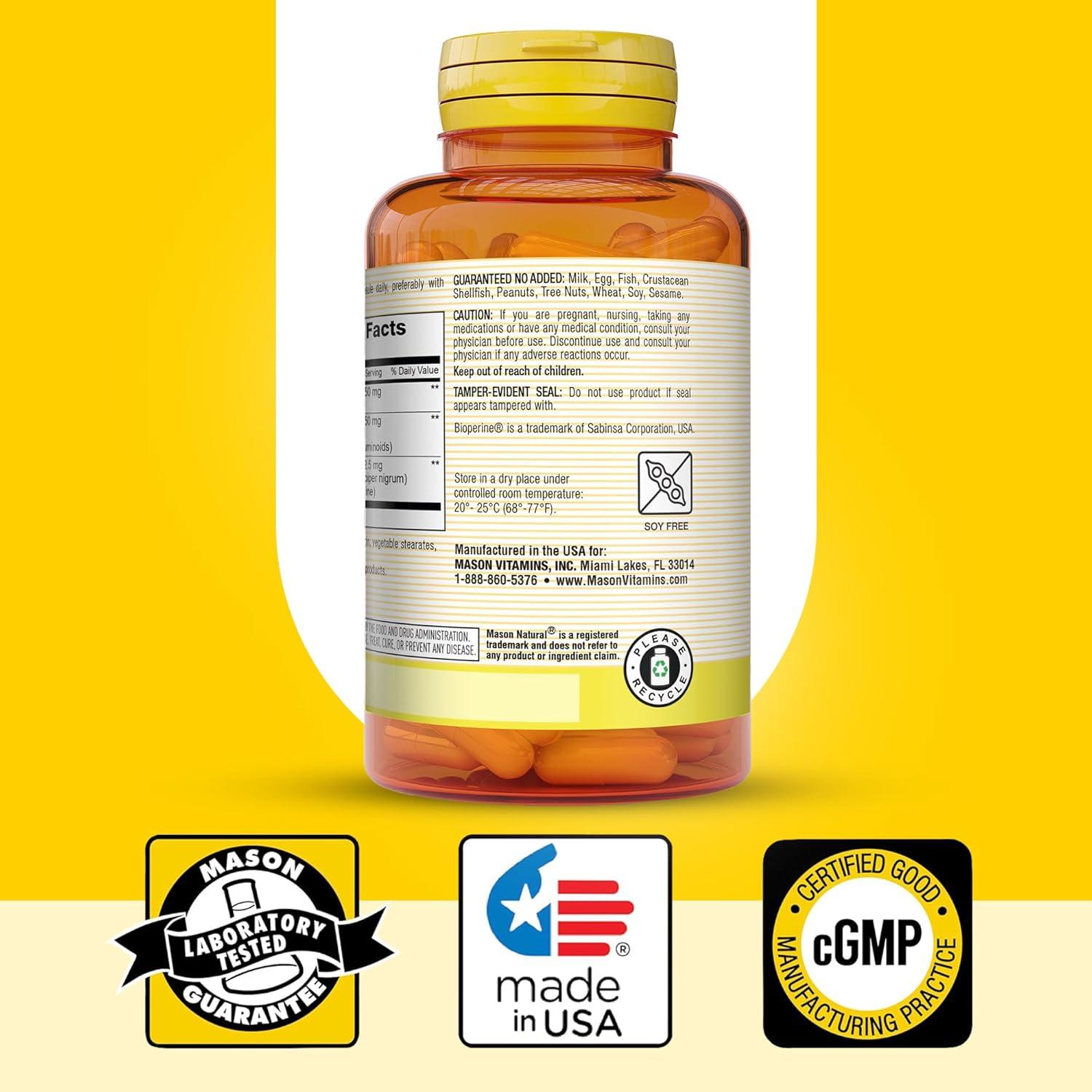 Cápsulas de Cúrcuma Mason Natural 500 mg con BioPerine - 60 Unidades