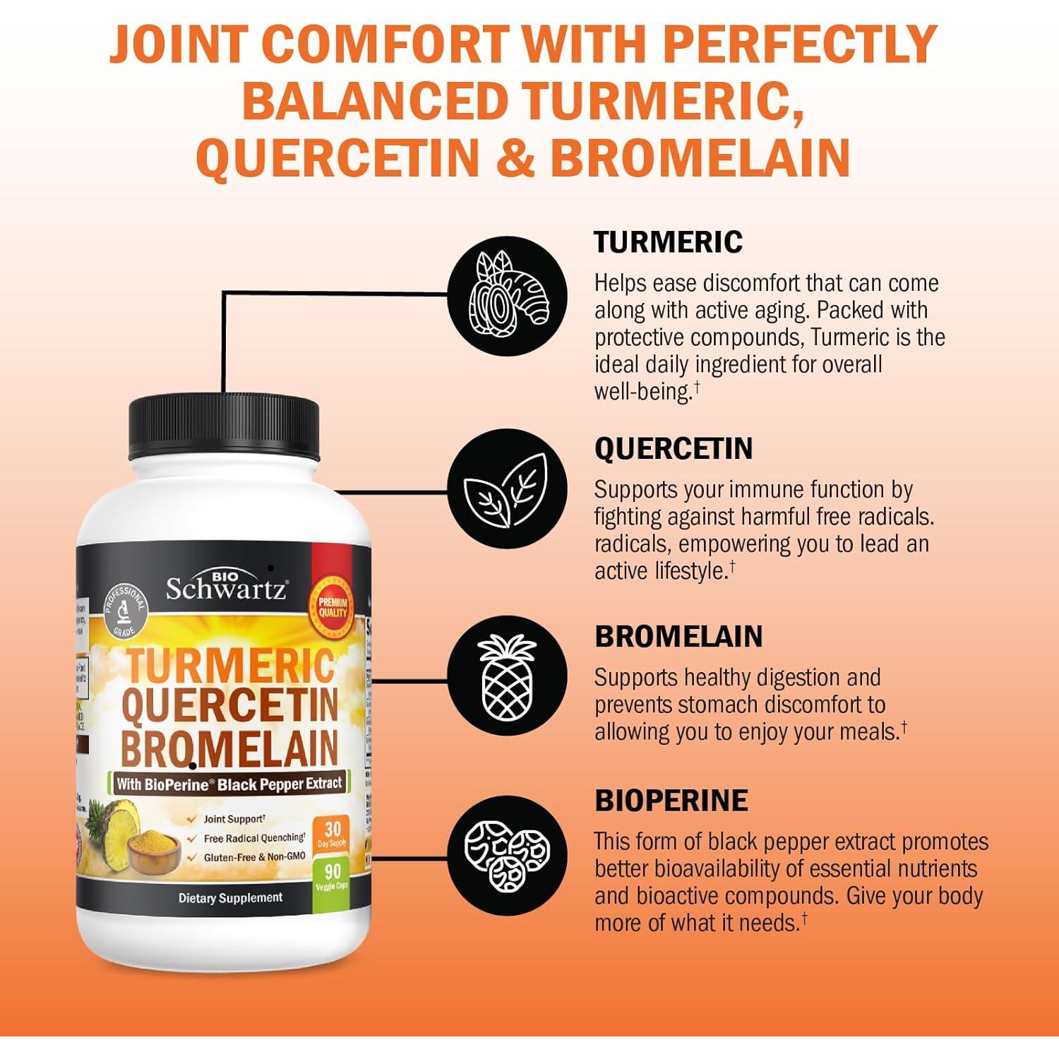 Suplemento de Cúrcuma Quercetina Bromelina BioSchwartz 30 Cápsulas