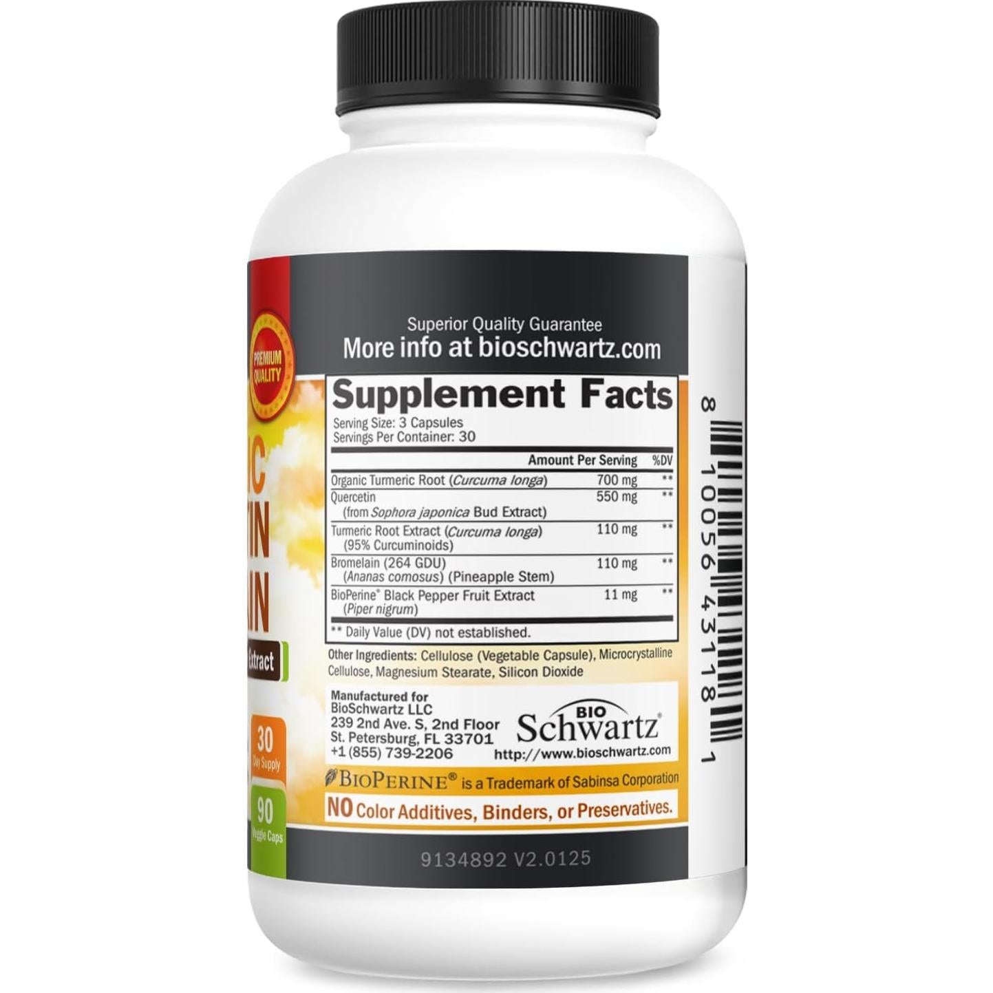 Suplemento de Cúrcuma Quercetina Bromelina BioSchwartz 30 Cápsulas