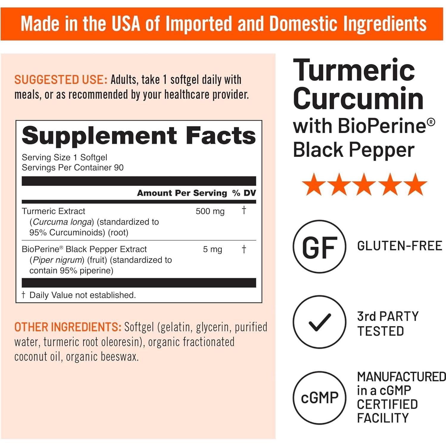 Suplemento de Cúrcuma Curcumina NatureWise 500mg 90 Softgels