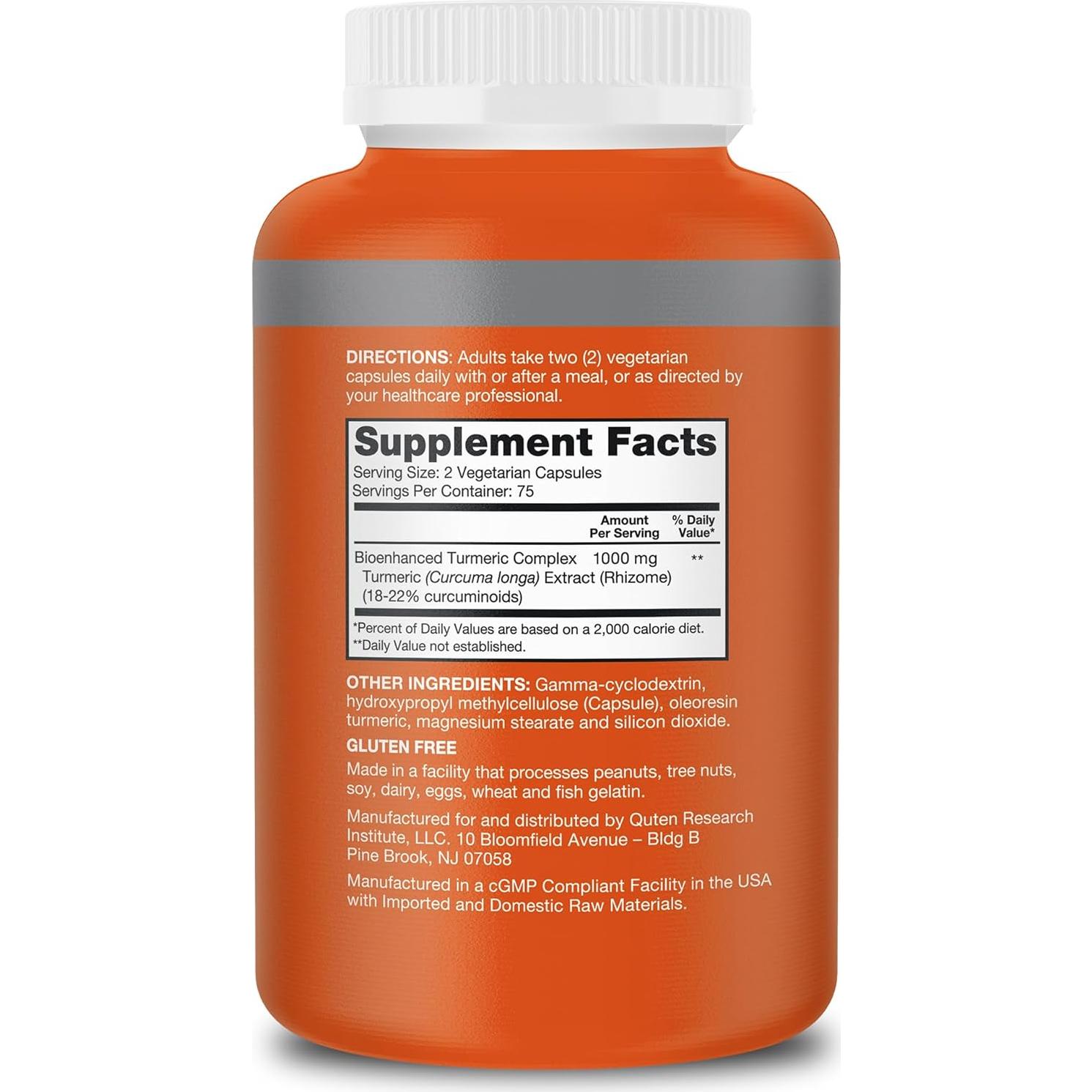 Suplemento de Cúrcuma Qunol Curcumina 1000mg 150 Cápsulas