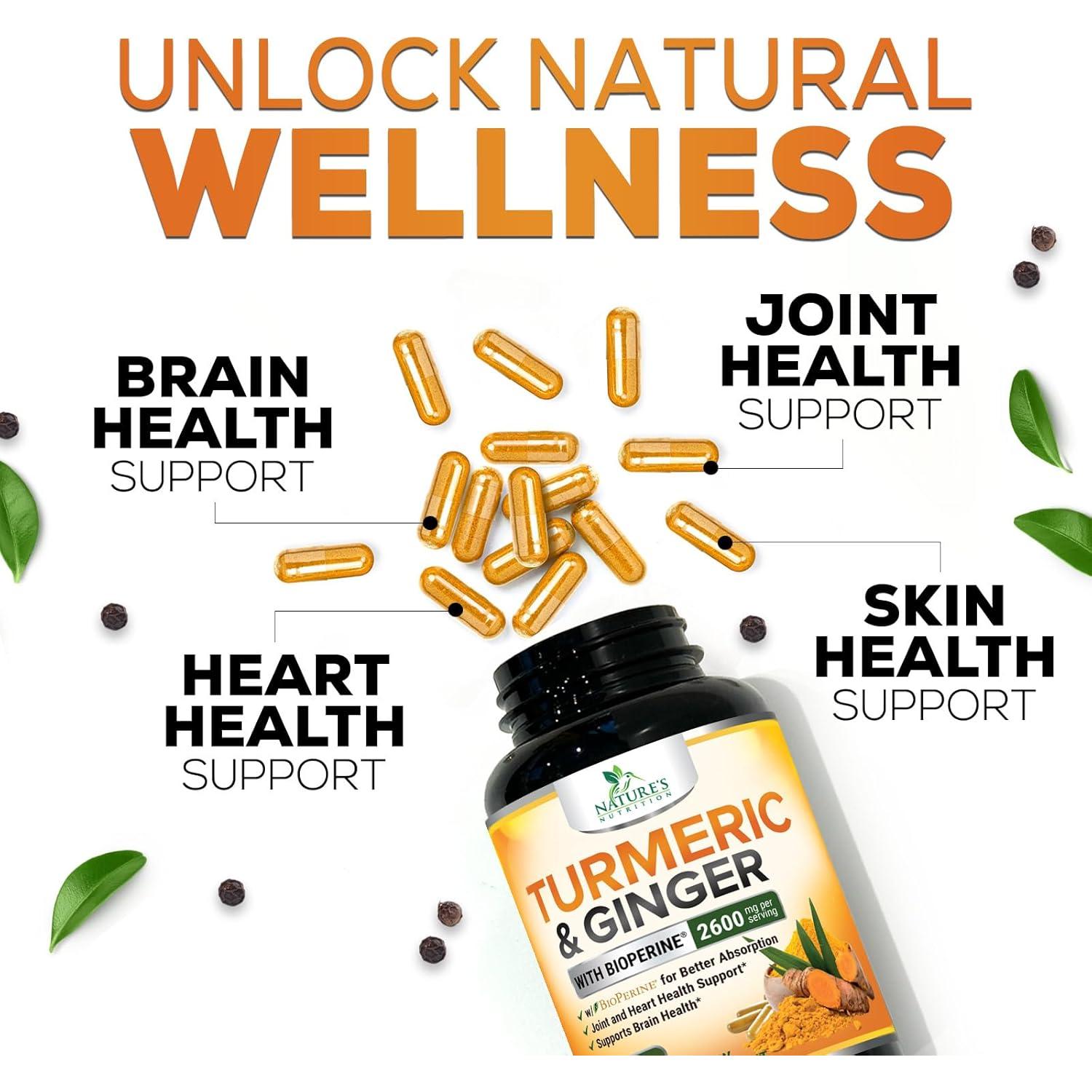 Suplemento de Cúrcuma Curcumina 2600mg Nature's Nutrition - 120 Cápsulas Veganas