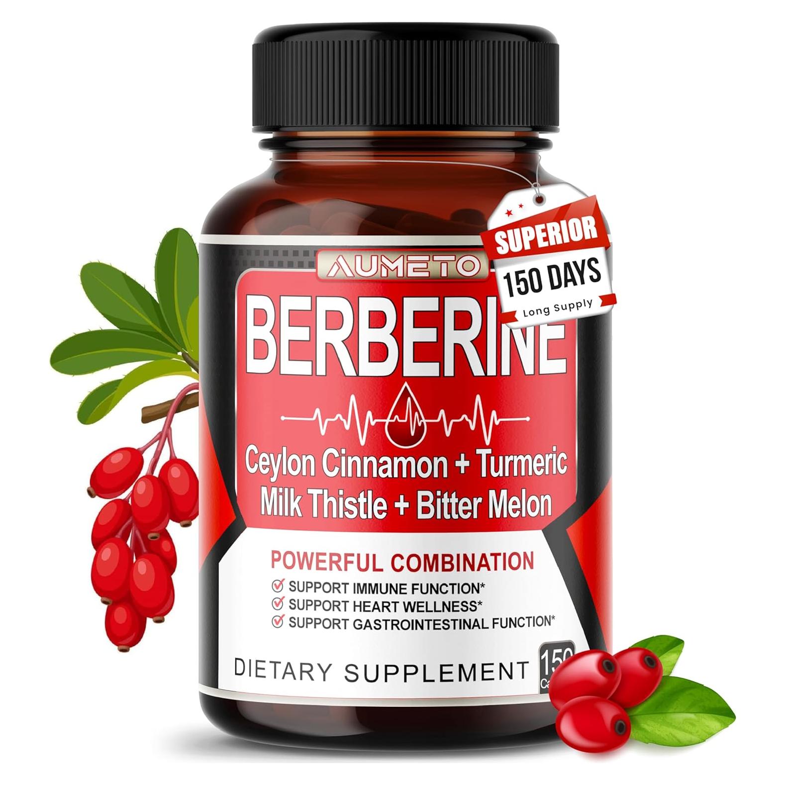 Suplemento de Berberina AUMETO 150 Cápsulas con Canela y Cúrcuma